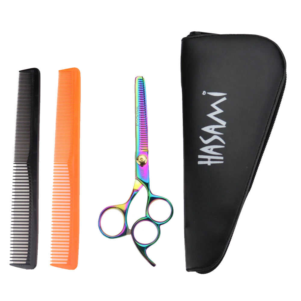 Professional 6 Inch Hair Thinning Scissors & Cutting Shears Set - Titanium Finish J60R - Perfect for Salon Stylists, Barbers & Home Haircuts (Thinning, Texturizing, Layering)