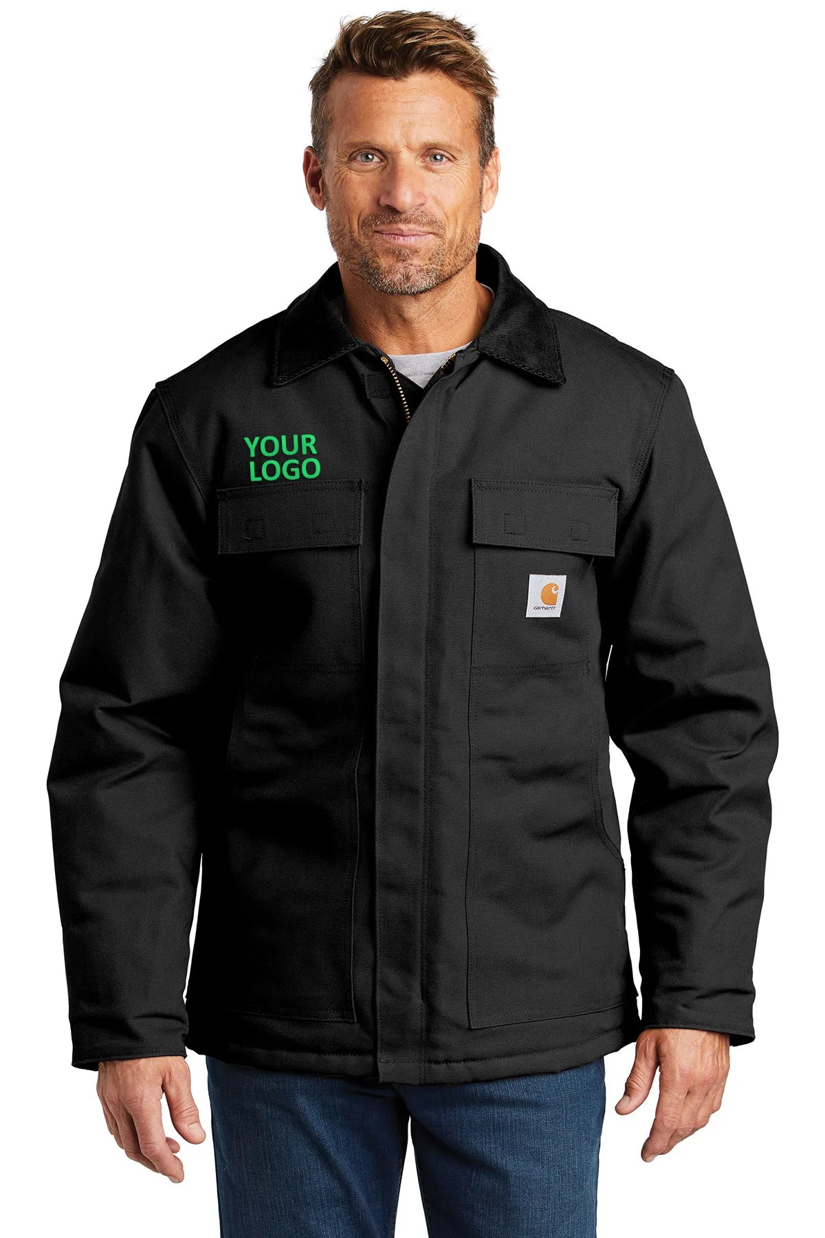 Carhartt Duck Traditional Customized Coat for Men - Heavy Duty Work Jacket, Black | Durable Outdoor Workwear for Construction, Farming & Cold Weather