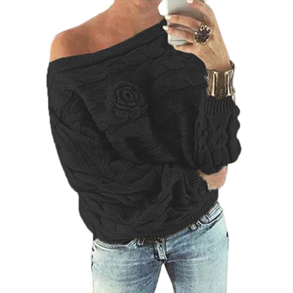 Women's Winter Pullover Sweater - Off Shoulder Striped Floral Knit Cardigan for Casual Wear | Cozy Fall & Winter Fashion, Perfect for Office, Dates, and Holiday Outfits