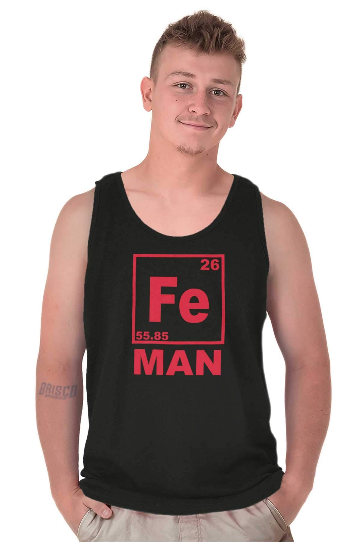 Fe Iron Science Elements Superhero Tank Top - Sleeveless Tee for Men | Perfect for Science Lovers, Chemistry Enthusiasts & Comic Con Events