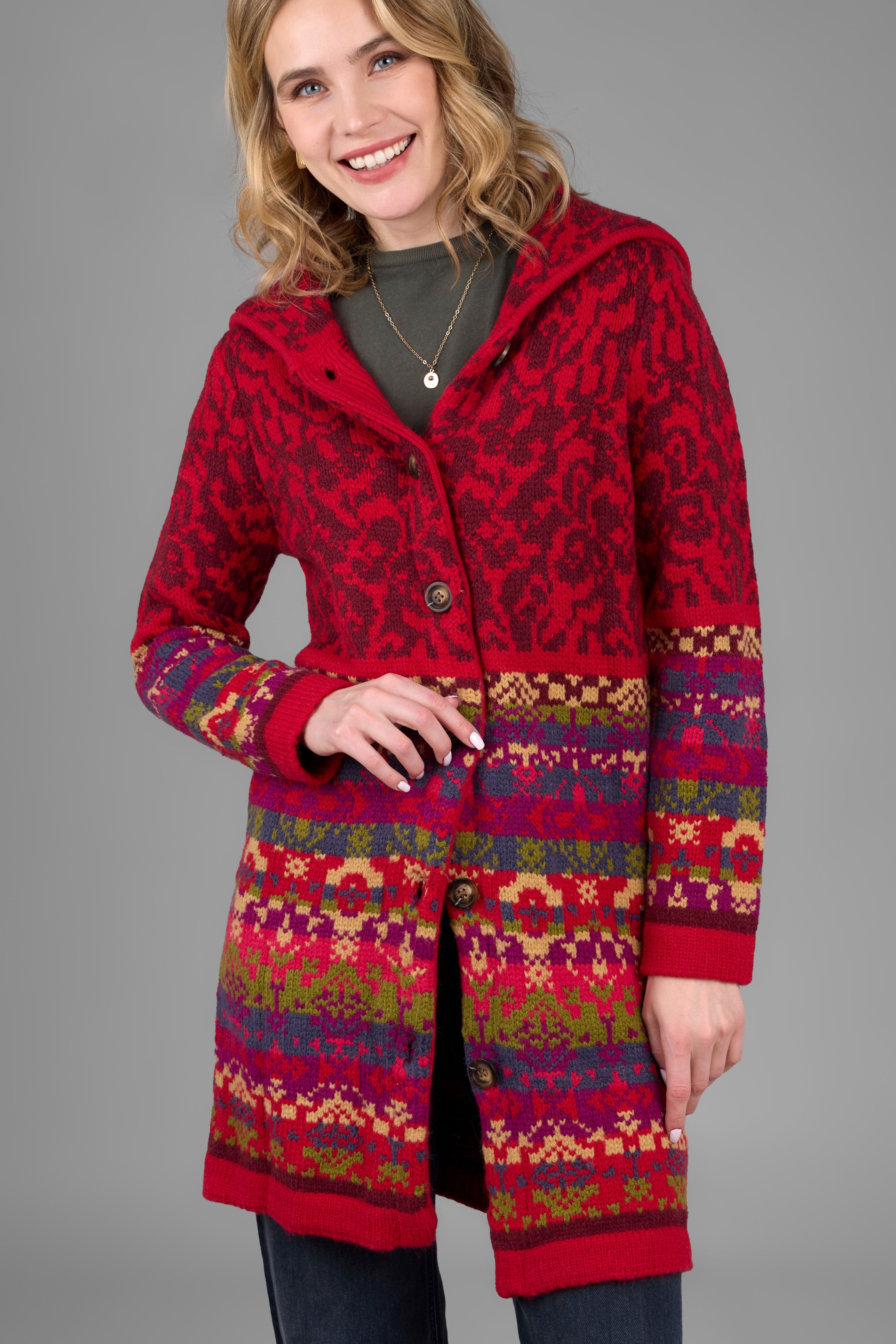 Fair Isle Nordic Long Cardigan for Women - Cozy Winter Knit Sweater with Classic Nordic Patterns - Perfect for Christmas, Holiday Parties & Casual Outfits