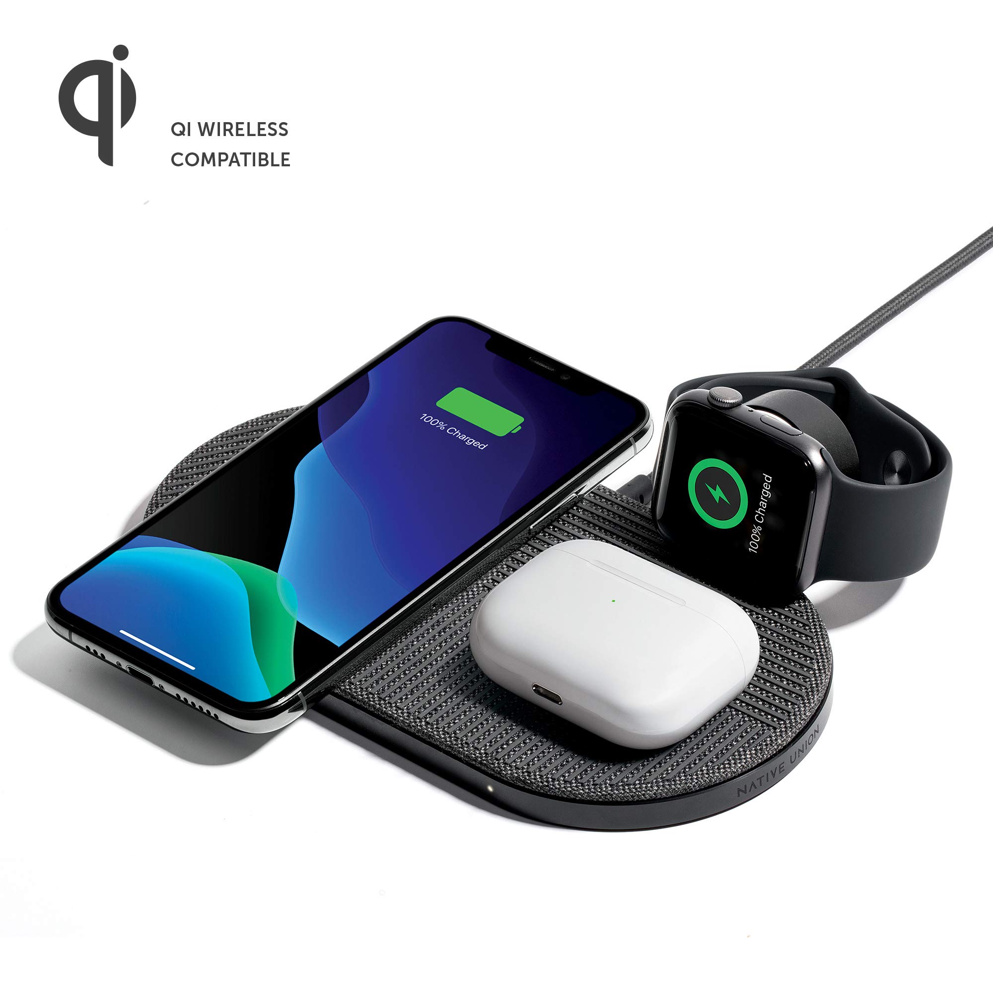 Native Union Drop XL Wireless Charger (Watch Edition) – Multi-Device Charging Pad for iPhone, Apple Watch & Qi-Compatible Devices | Fast Wireless Charging Station for Home, Office & Travel | Includes Detachable Apple Watch Puck & Adapters (US, China, Australia)