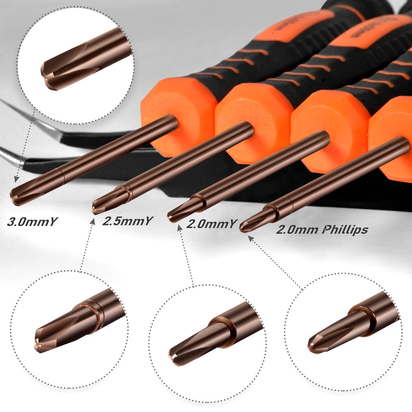TECKMAN 4-in-1 Triwing Screwdriver Set with 2.0/2.5/3.0 Tripoint & PH00 Phillips Bits - Perfect for Nintendo Switch, Joycon, Wii, Gameboy, DS Repair - Essential Electronics Repair Kit for Gaming Consoles & Handheld Devices