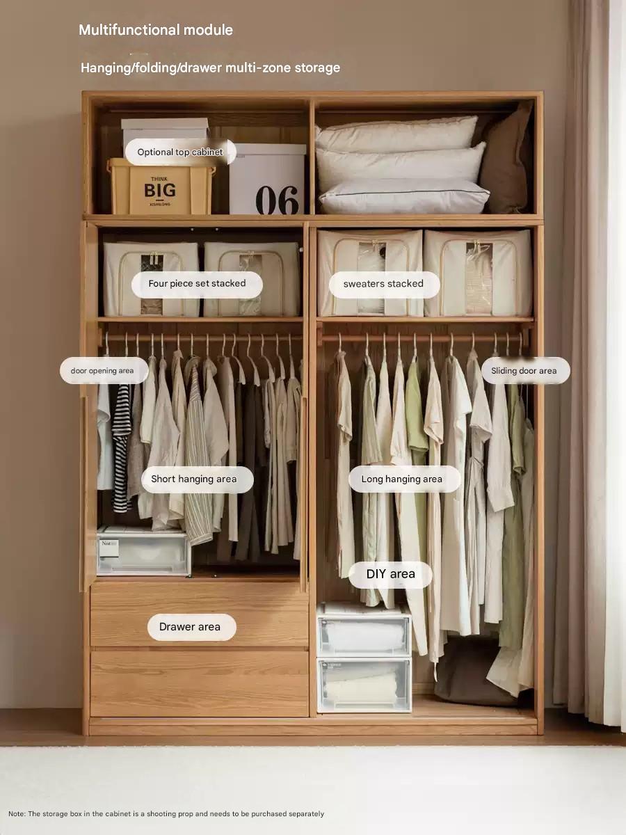 Solid Oak Wood Modern Wardrobe with Ample Storage - Perfect for Bedroom, Living Room, and Office Organization