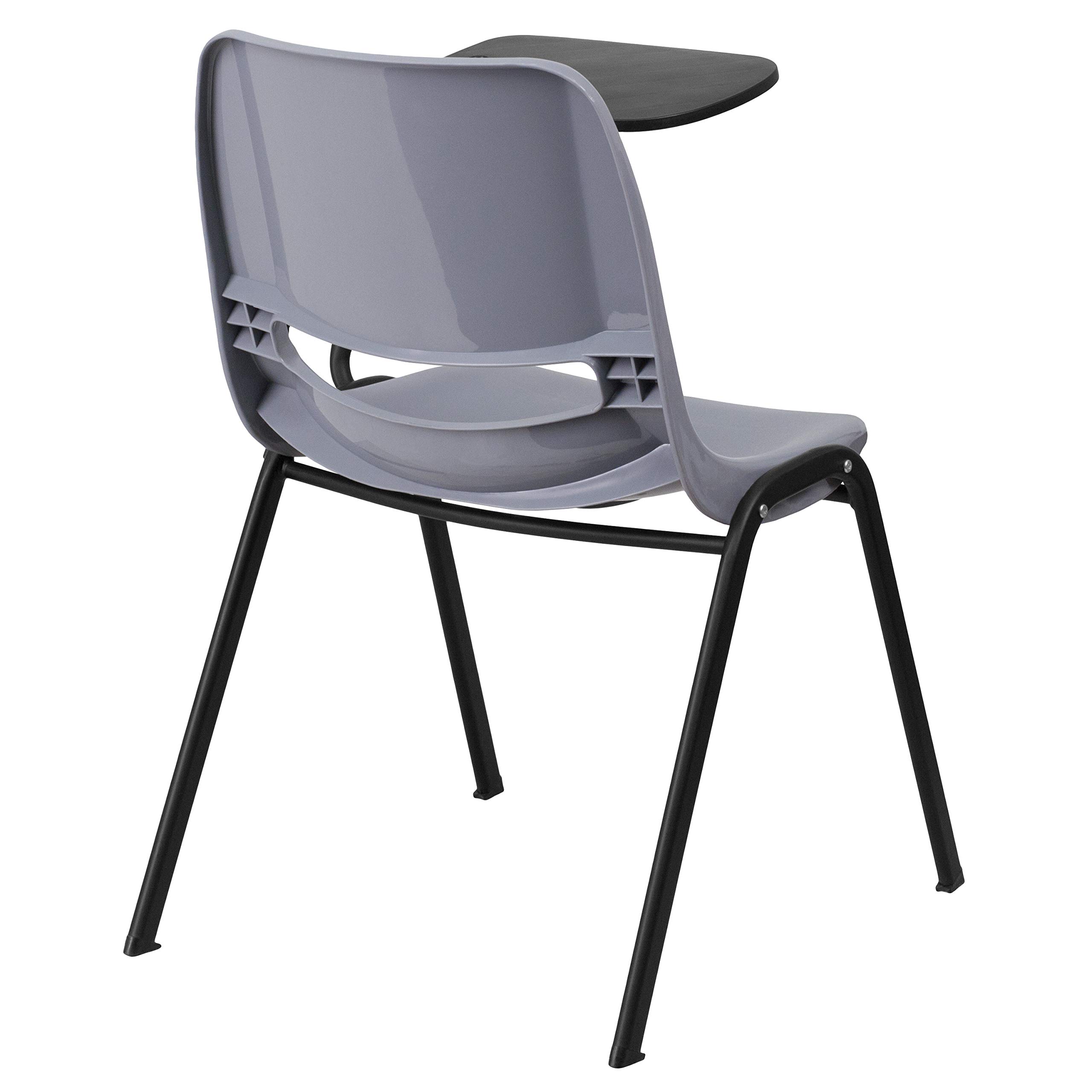 Ergonomic Gray Shell Chair with Left-Handed Flip-Up Tablet Arm - Perfect for Office, Study & Conference Room Use