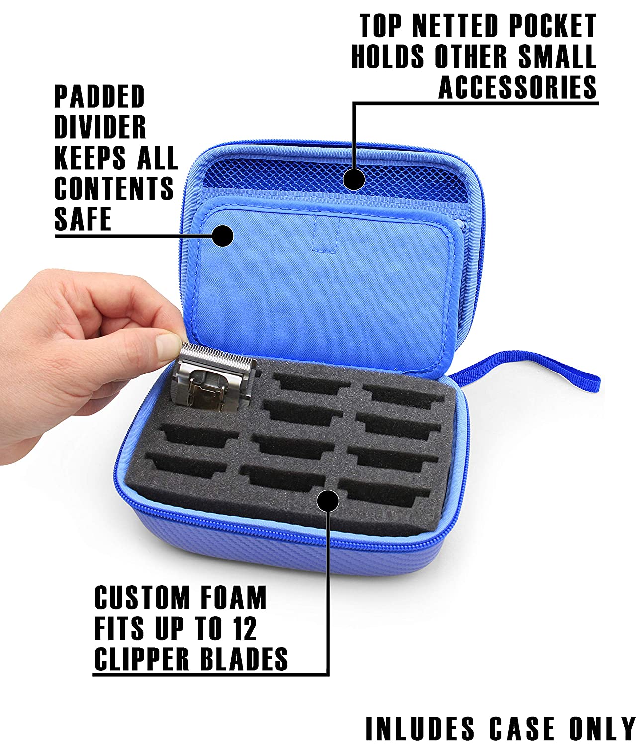 CASEMATIX Hair Clipper Guard & Blade Holder Case - Fits 12 Metal Guards for Andis, Oster, Wahl, Babyliss Detachable Clippers - Professional Organizer for Barbers & Stylists - Perfect for Salon, Home & Travel Use