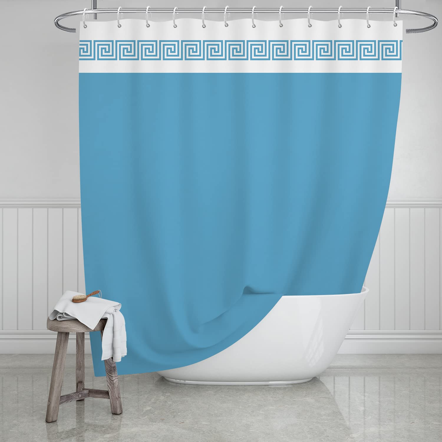 Extra Long Modern Blue Stripes Minimalist Vintage Abstract Shower Curtain Set - Waterproof Washable Polyester Fabric Bath Curtain with Hooks (72x72 inches) for Bathroom Decor & Spa Relaxation