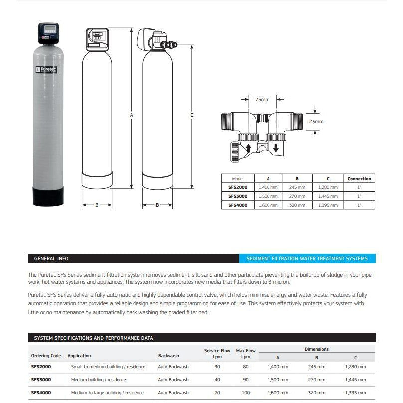 Puretec SFS Sediment Water Filtration System | High-Efficiency Sediment Removal for Home & Commercial Use | Perfect for Well Water, Plumbing Protection & Appliance Maintenance