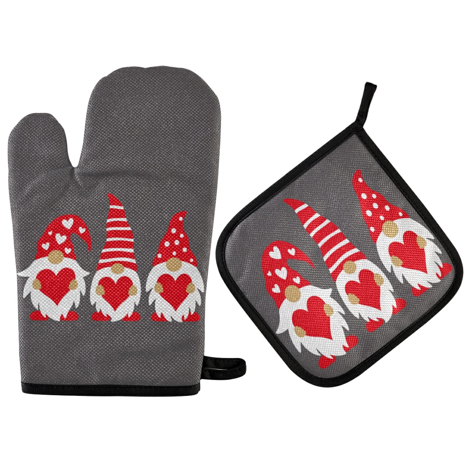 Mother's Day Gnomes Oven Mitts & Pot Holders Set - Heat Resistant Kitchen Gloves for Cooking, Baking, BBQ - Valentine's Gift for Mom, Perfect for Handling Hot Cookware & Bakeware