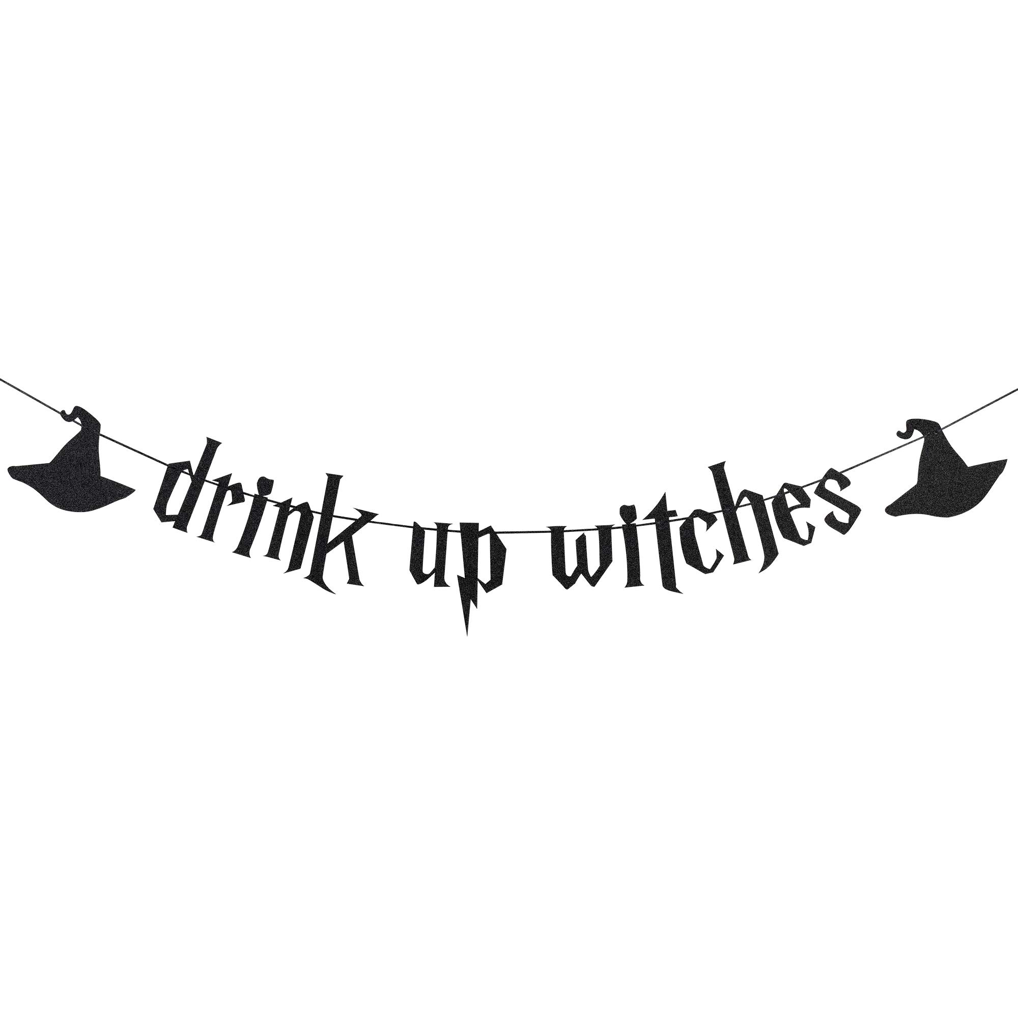Drink Up Witches Banner - Black Glitter Halloween Party Decor for Hocus Pocus Theme, Witch Bachelorette, and Spooky Celebrations | Perfect for Wall Decor, Photo Backdrops & Themed Events