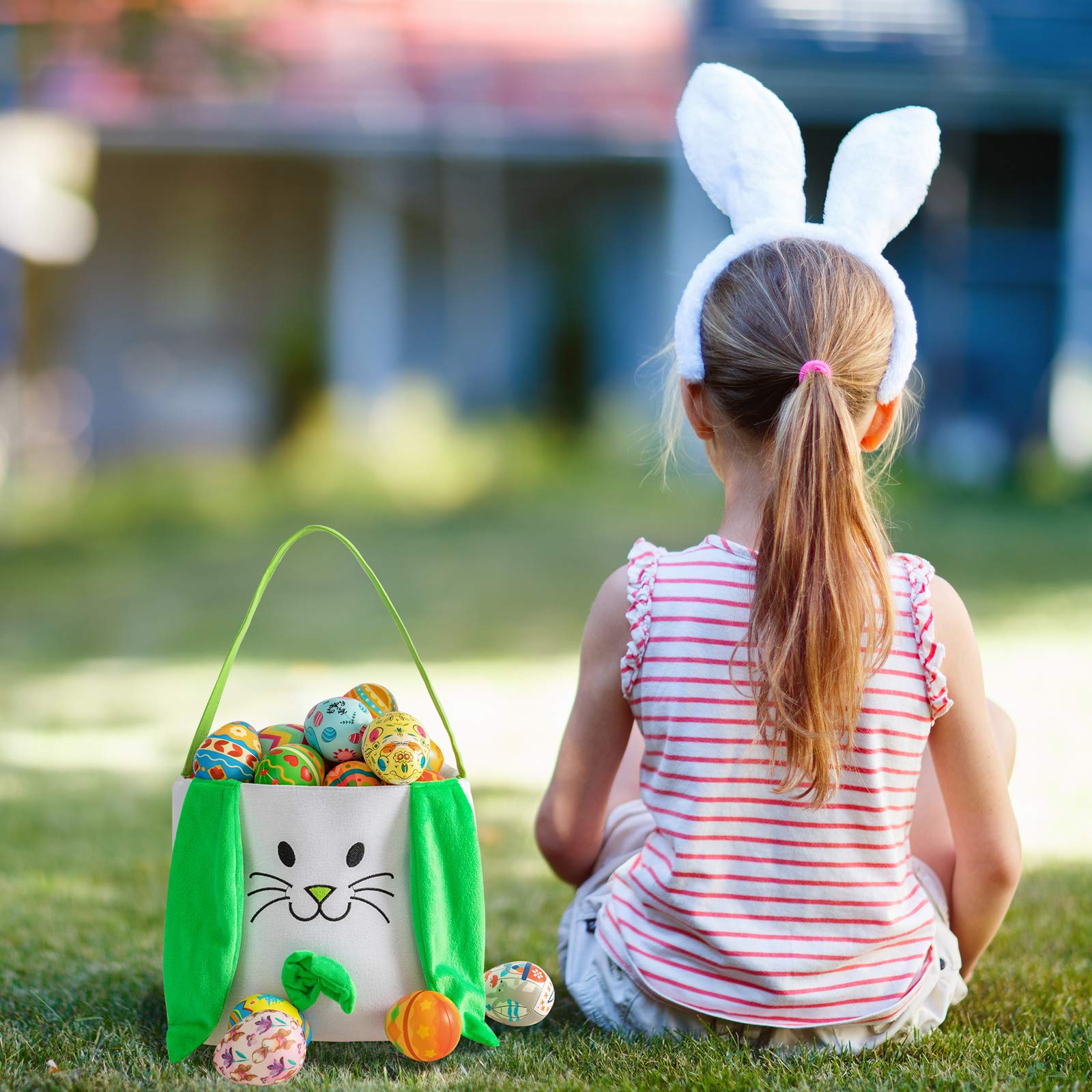 Easter Bunny Basket for Kids - Cute Easter Tote Bag with Handle for Egg Hunting, Easter Party Favors, Spring Gift Basket for Boys & Girls - Perfect for Easter Egg Hunts, Classroom Treats & Spring Celebrations