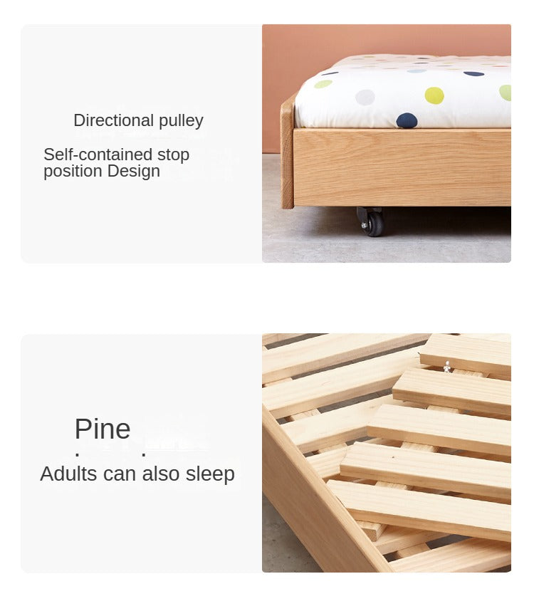 Solid Oak & Beech Wood Floor Bed with Pulley - Toddler Bed for Safe & Comfortable Sleep - Perfect for Montessori Bedrooms & Kids' Room Decor