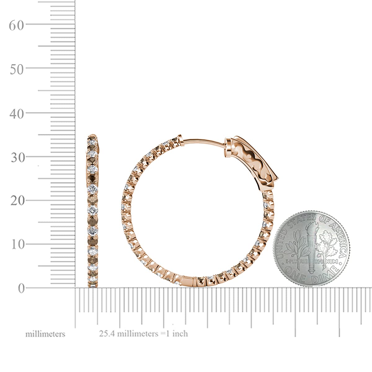14K Rose Gold Smoky Quartz & Diamond Inside-Out Hoop Earrings 2.70ctw - Elegant Jewelry for Women, Perfect for Weddings, Parties & Everyday Wear