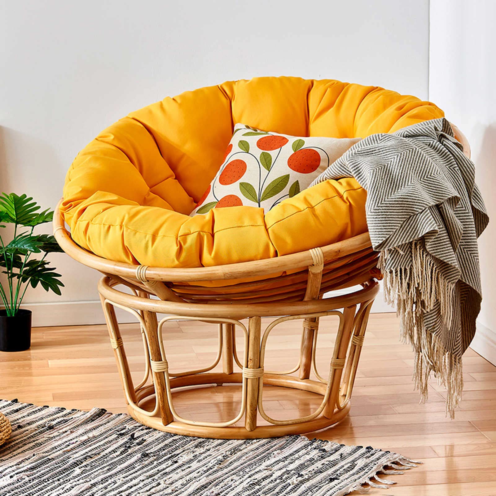 JINYANG Round Papasan Cushion - Thick Overstuffed Chair Pad for Egg Chairs, Hanging Basket Swings & Rattan Furniture - Indoor/Outdoor Use in Garden, Yard, Patio or Living Room