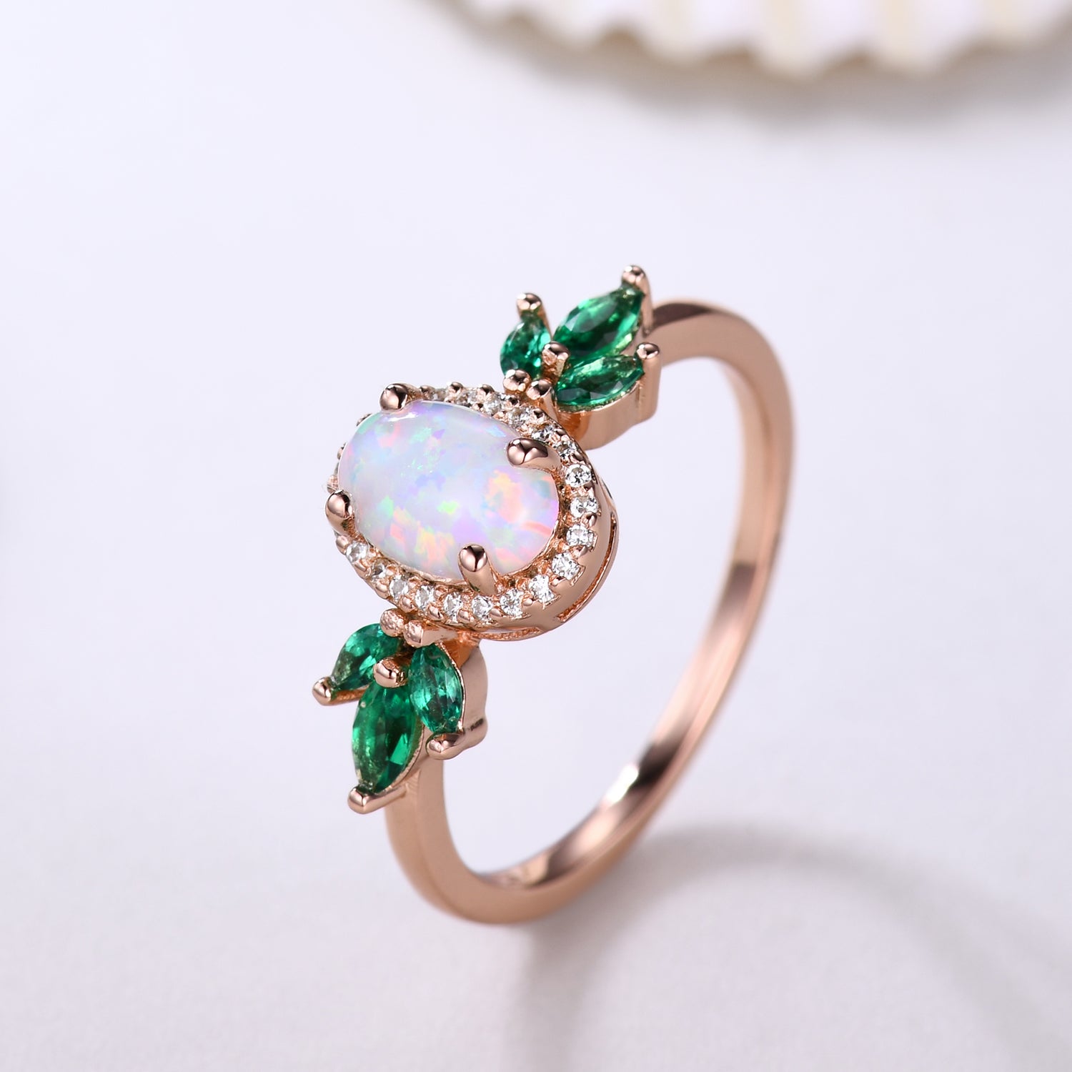 Exquisite Marquise Emerald Halo Diamond Engagement Ring in Rose Gold - Perfect for Proposals, Anniversaries & Bridal Jewelry