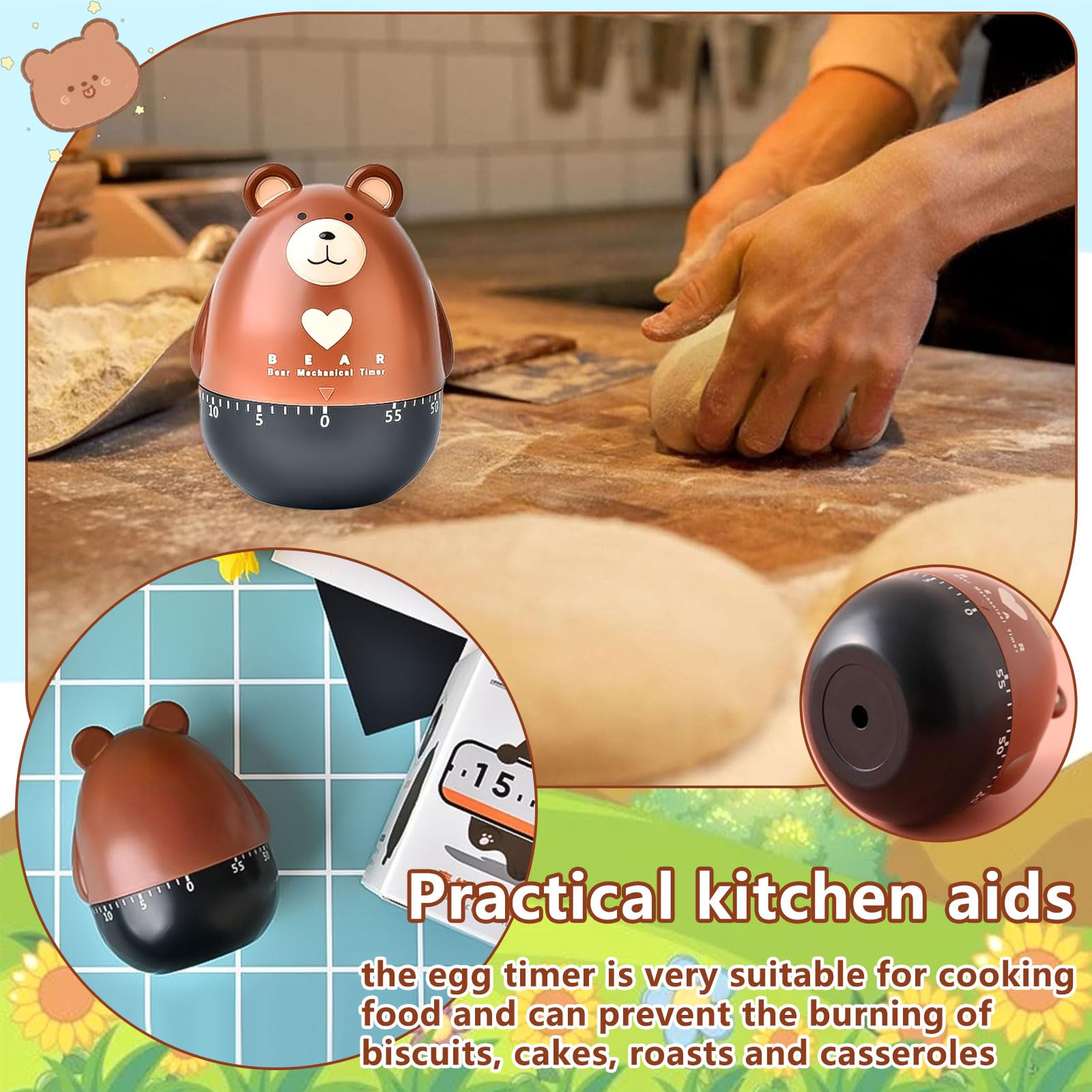 Exbrith 1-Piece Manual Mini Cooking Alarm Timer - Portable Countdown Bear-Shaped Mechanical Kitchen Timer for Baking, Cooking, Studying & Sports - Perfect for Home, Office & Classroom Use