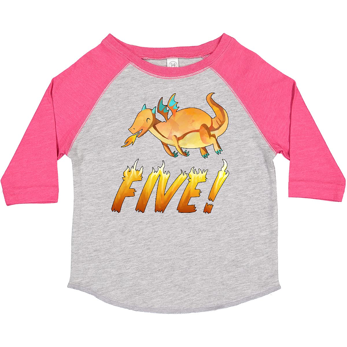 inktastic 5 Fifth Birthday Orange Dragon Breathing Fire Toddler T-Shirt - Fun Birthday Party Outfit for Boys & Girls