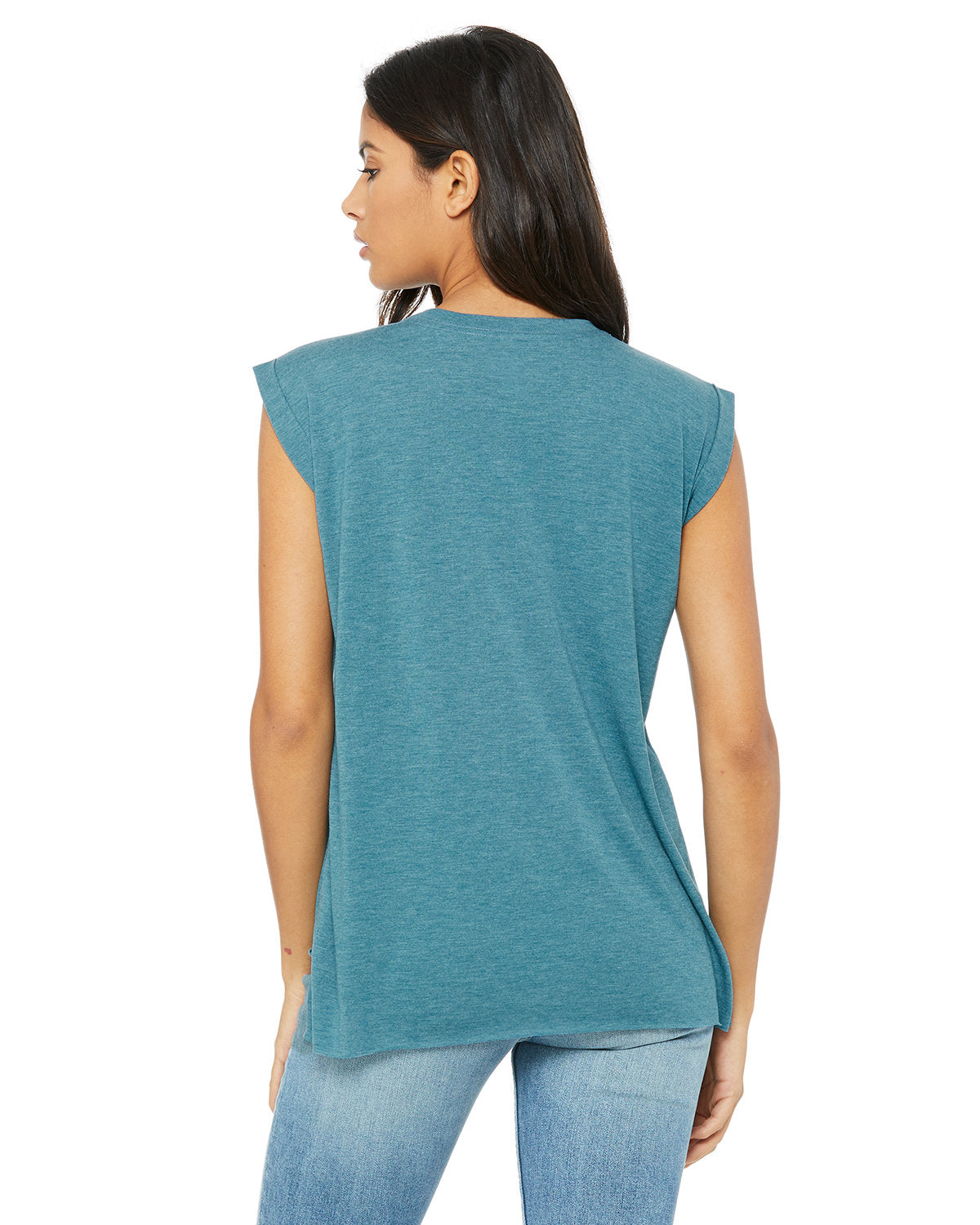 Bella + Canvas 8804 Women's Flowy Muscle Tee with Rolled Cuff Sleeves - Soft Casual T-Shirt for Yoga, Gym & Everyday Wear