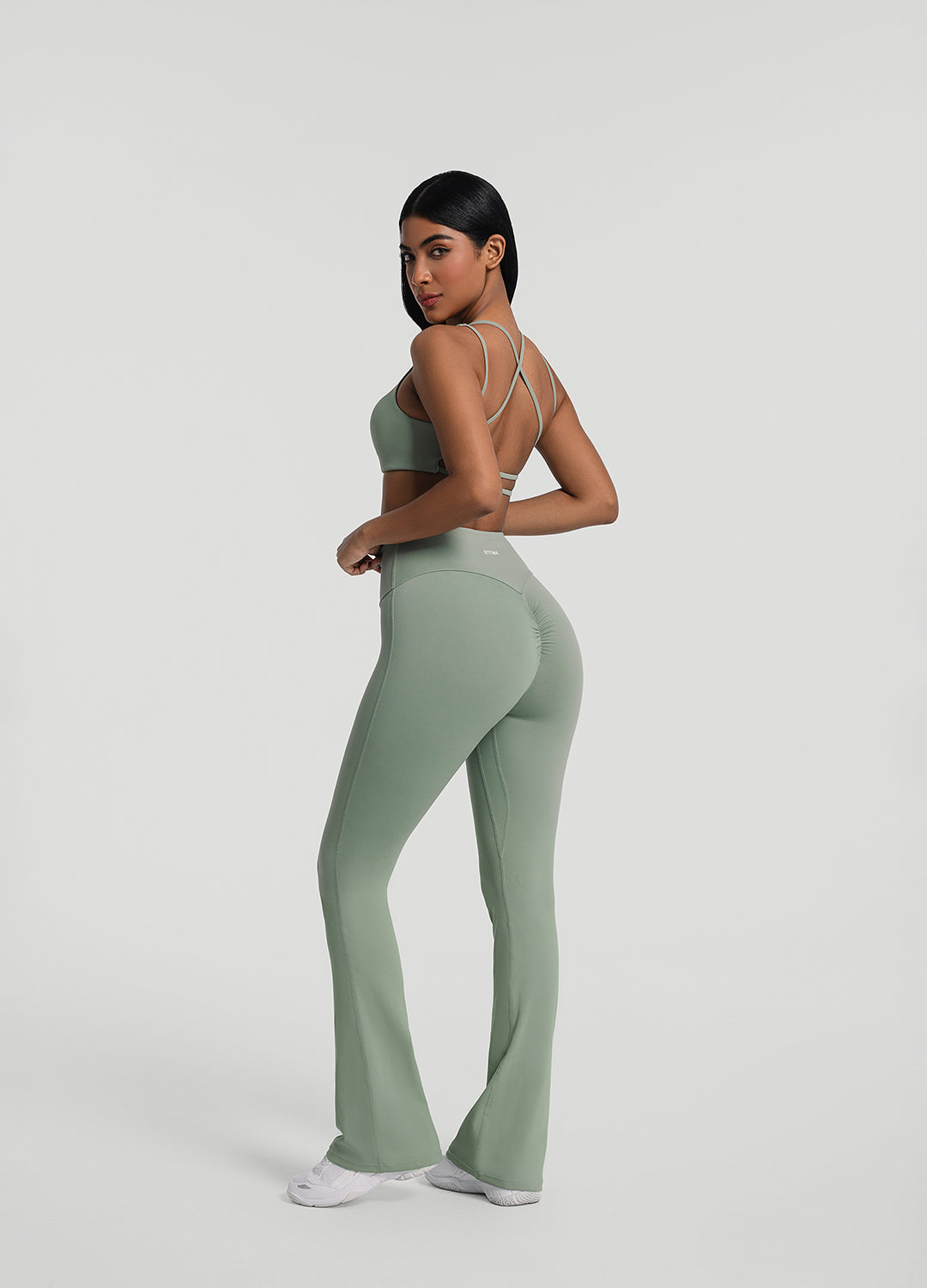 Ruched Flared Leggings for Women - High Waist Yoga Pants with Side Pockets - Comfortable Workout Leggings for Running, Gym & Lounge Wear