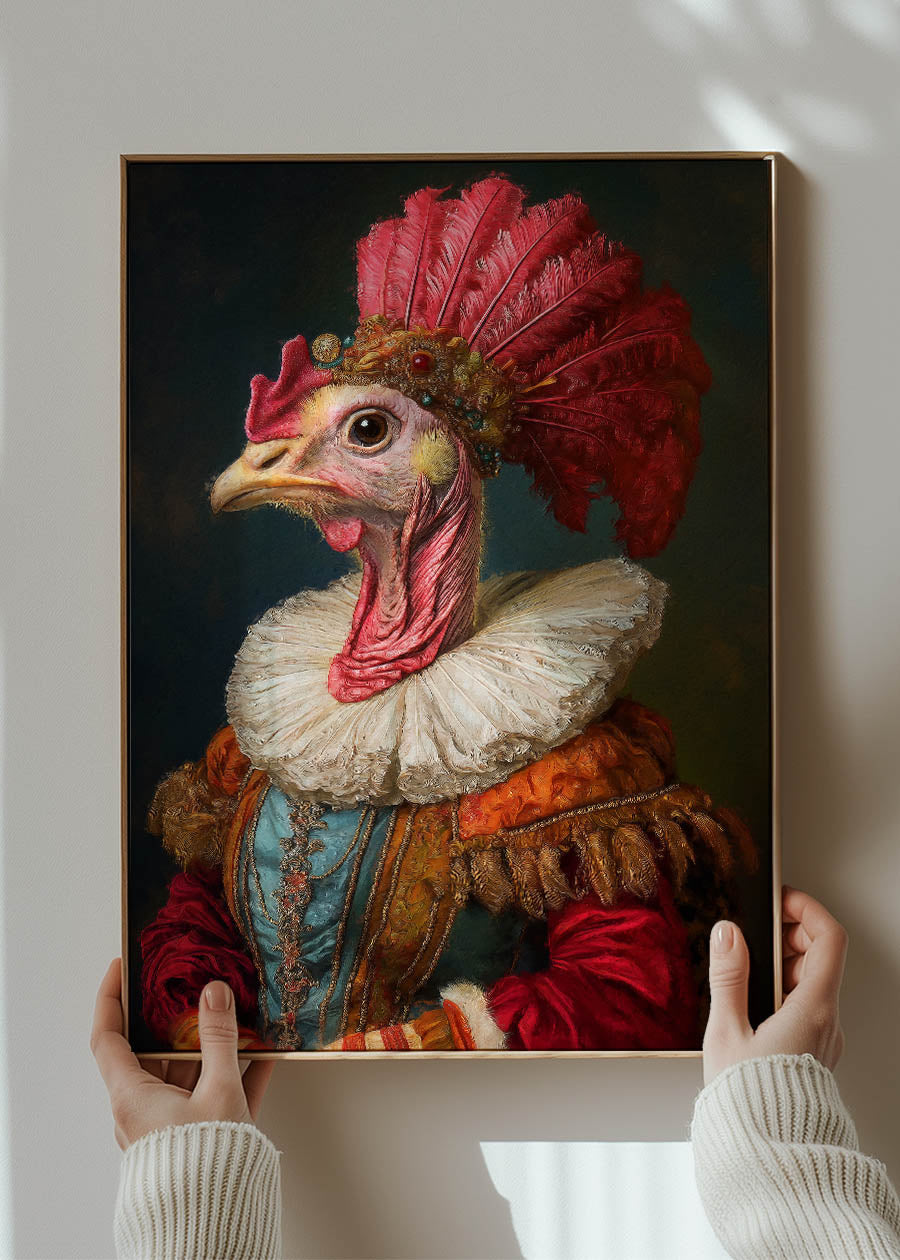 Christmas Turkey Animal Portrait Print - Festive Holiday Wall Art Decor for Home, Office & Gifts