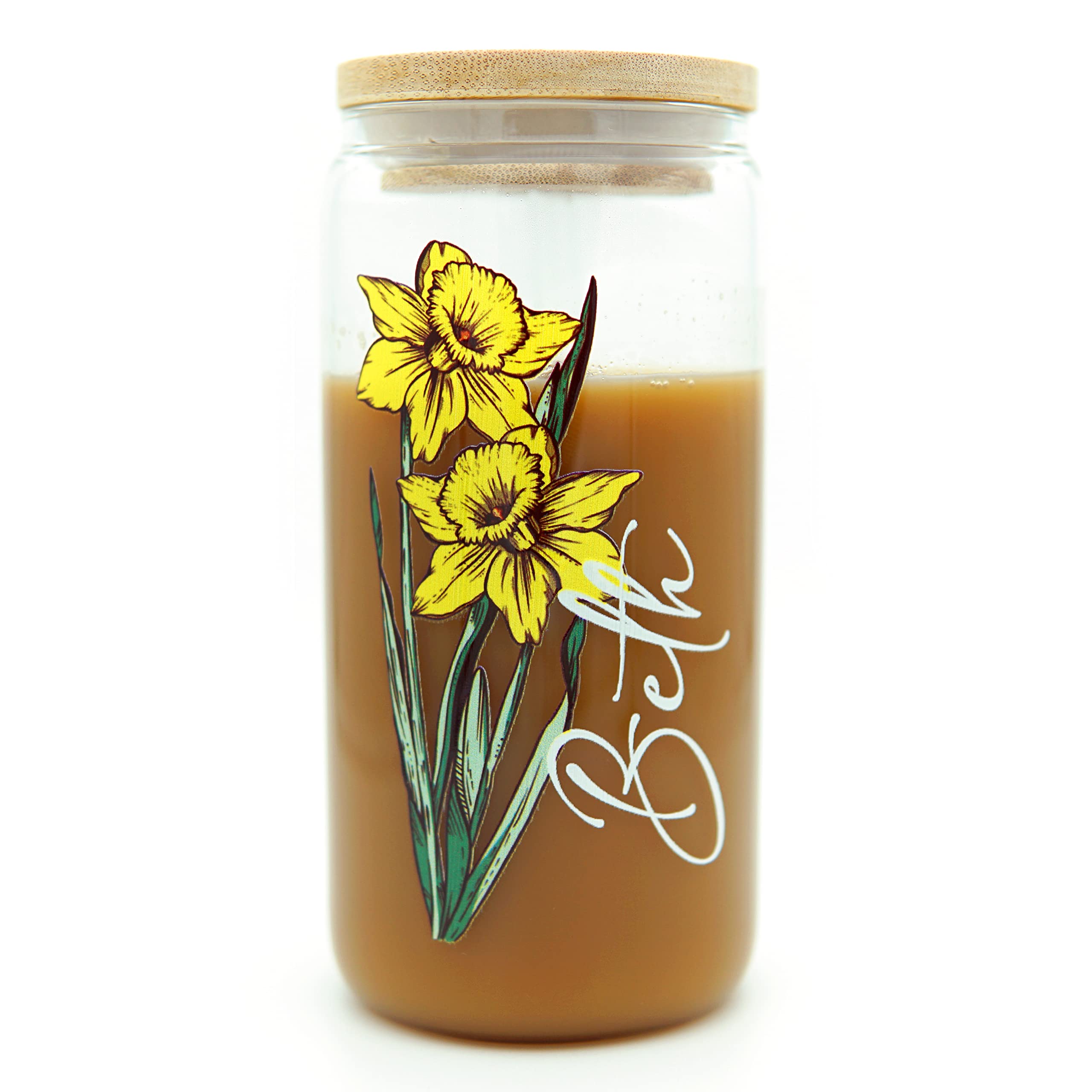 Personalized Name Glass Cup with Color Birth Flower - 16 oz Custom Tumbler | Unique Birthday Gifts for Women, Teachers, Bridesmaids, Mom & Valentine's Day | Perfect for Parties, Weddings, Office Gifts & Special Occasions