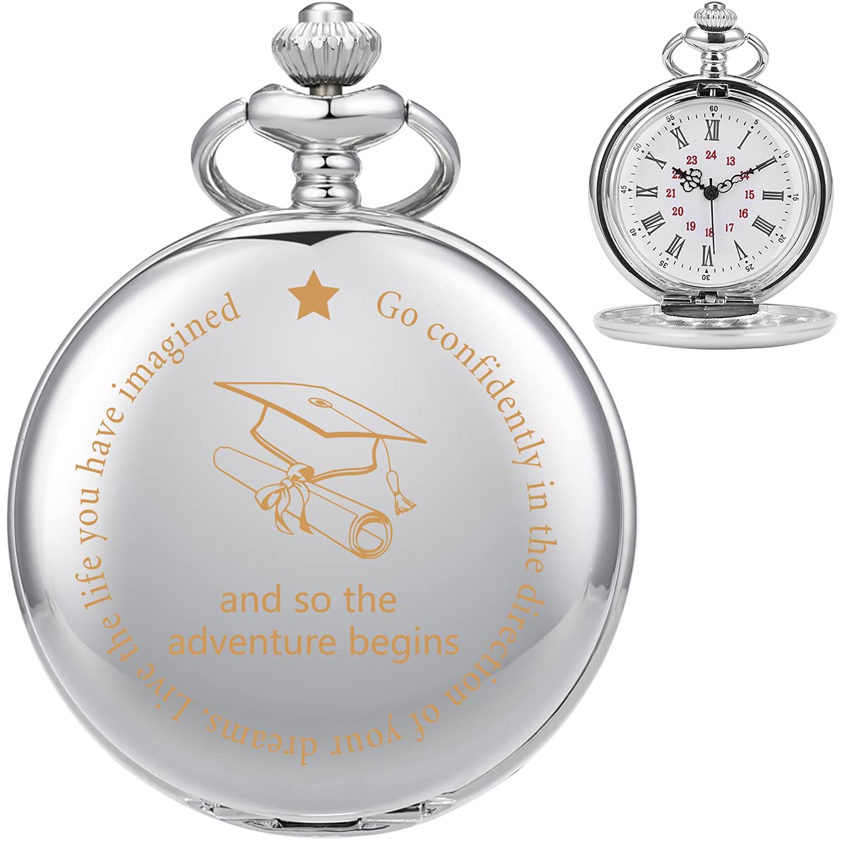 Personalized Engraved Pocket Watch for Men - Graduation Gifts for Him 2023, High School & College Graduation Gift for Son, Daughter, Teacher | Music Lover Gift with Chain & Gift Box - Perfect for Formal Events, Special Occasions & Collector's Display