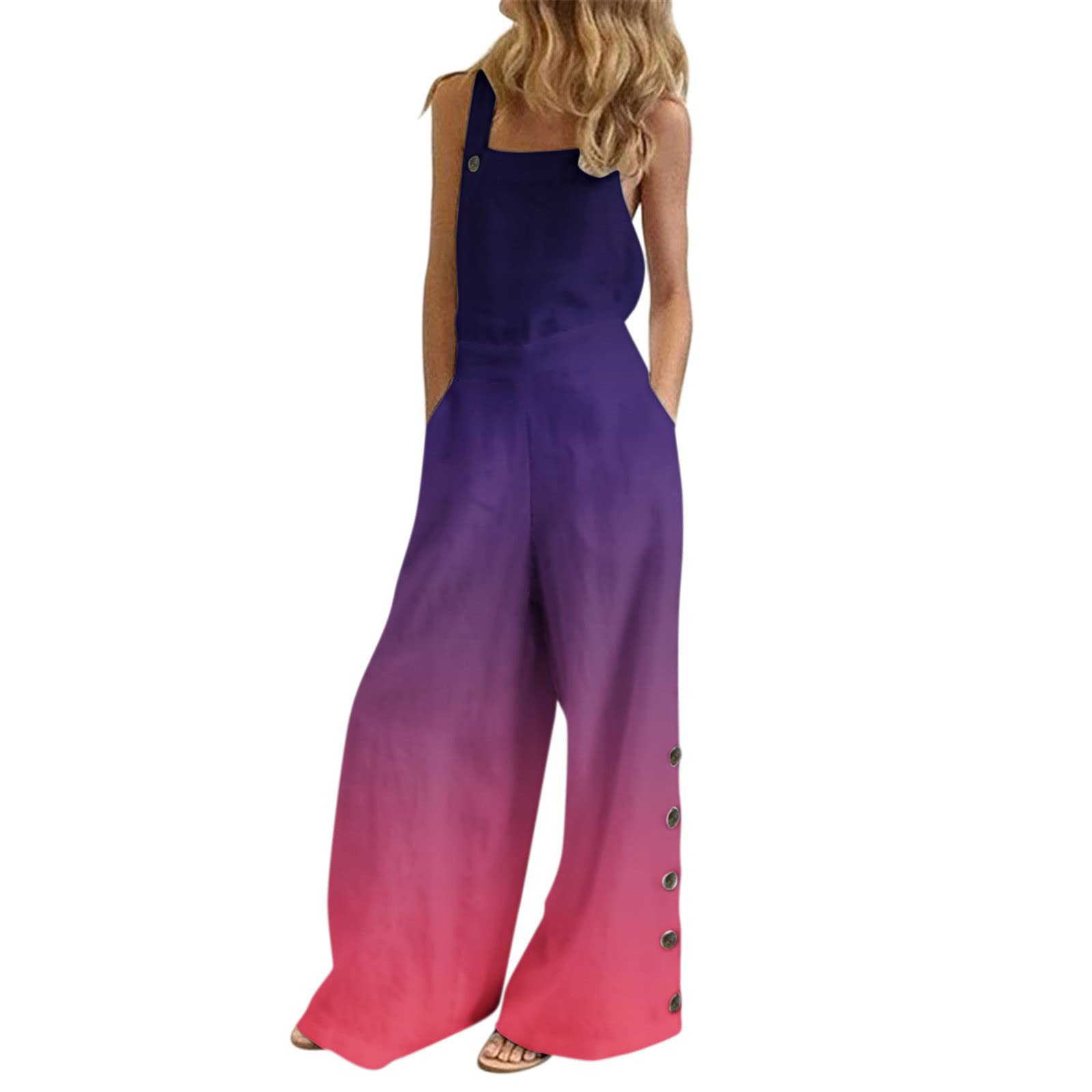 Women's Cotton Linen Jumpsuit - Summer Sleeveless Romper with Suspender Print & Wide Leg Design | Casual Outfit for Beach, Vacation, and Everyday Wear