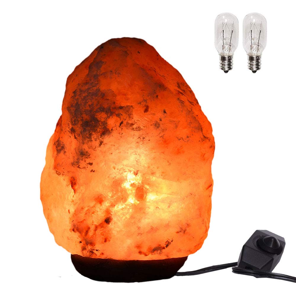 Natural Himalayan Salt Lamp - Hand Carved 6-7 Inch, 3-4 lbs with Wood Base & Dimmer Cord | JIC Gem Small Pink Salt Light for Home Decor, Yoga Room, Bedroom, Office & Gift Giving