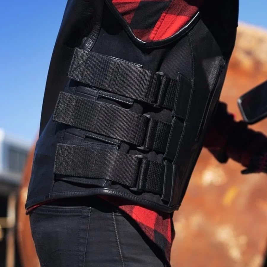 First Mfg Co Commando Men's Motorcycle Biker Leather Vest - Premium Black Riding Vest for Harley Davidson & Cruiser Bikers - Perfect for Motorcycle Clubs, Road Trips & Casual Wear