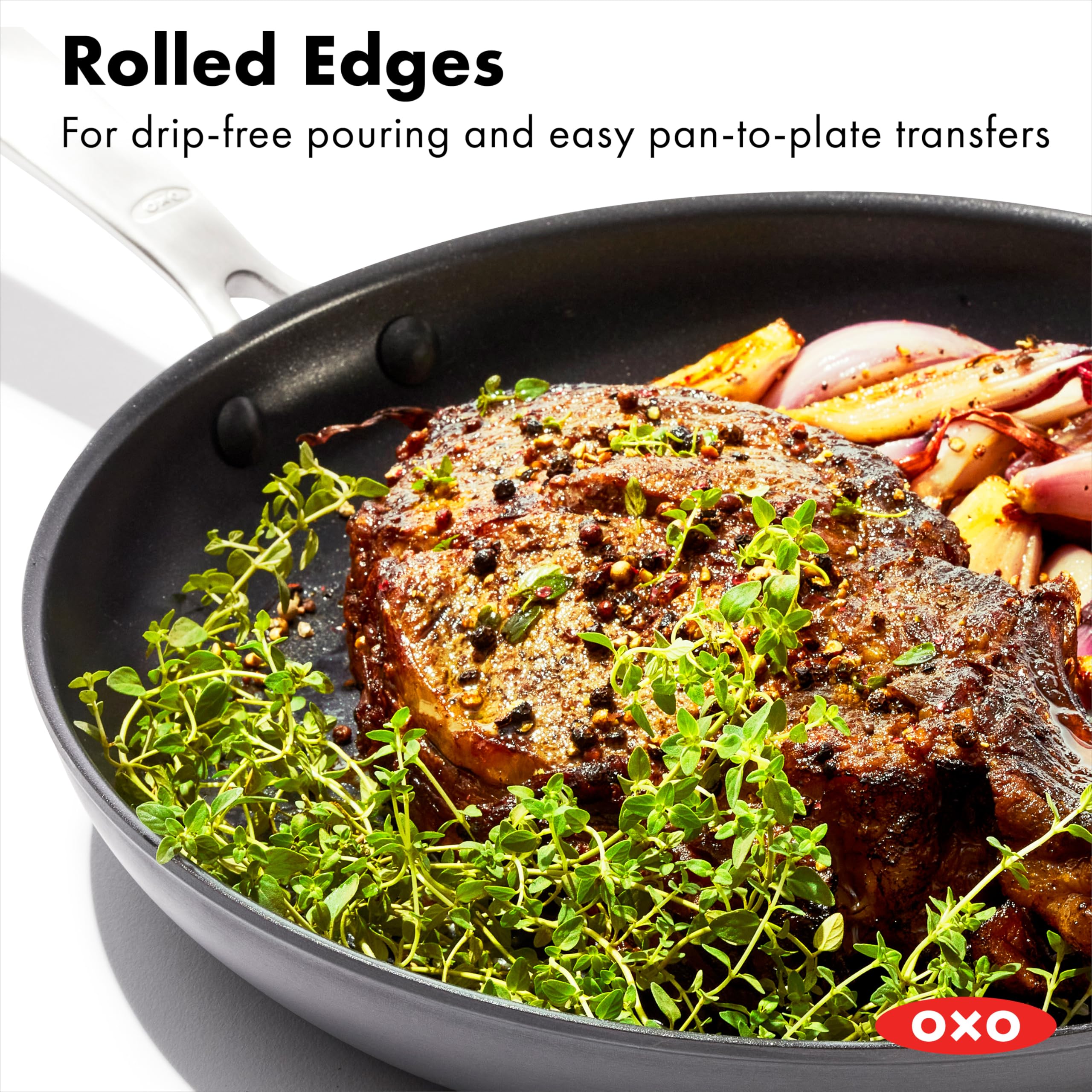 OXO Enhanced 10-Piece Non-Toxic Cookware Set - PFAS-Free Ceramic Nonstick Coating, Durable Hard Anodized Aluminum Pots & Pans with Stainless Steel Handles, Scratch Resistant & Dishwasher Safe - Oven Safe to 500°F - Perfect for Healthy Cooking, Frying, Boiling & Baking in Modern Kitchens
