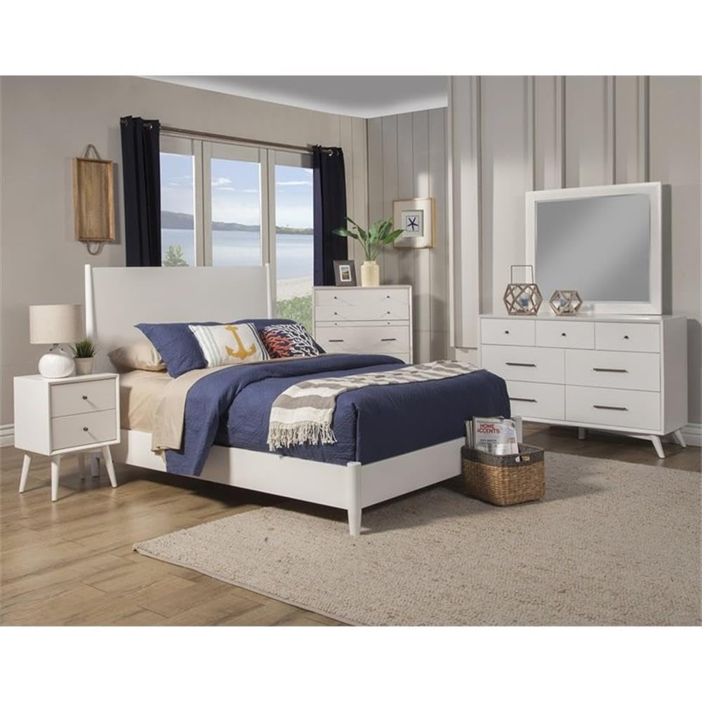Allora Mid Century Modern White Wood 2-Drawer Nightstand - Bedside Table for Bedroom, Living Room & Guest Room Storage