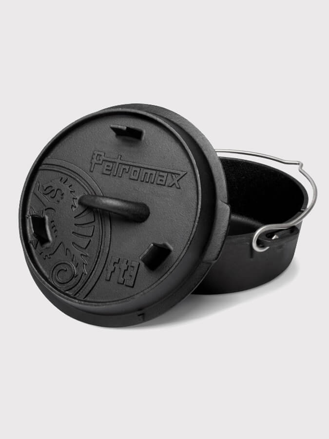 Petromax Dutch Oven Cast Iron Cookware - 6 Quart Enameled Camping & Outdoor Cooking Pot for Baking, Stewing & Braising - Perfect for Campfires, Backpacking & Home Kitchen Use