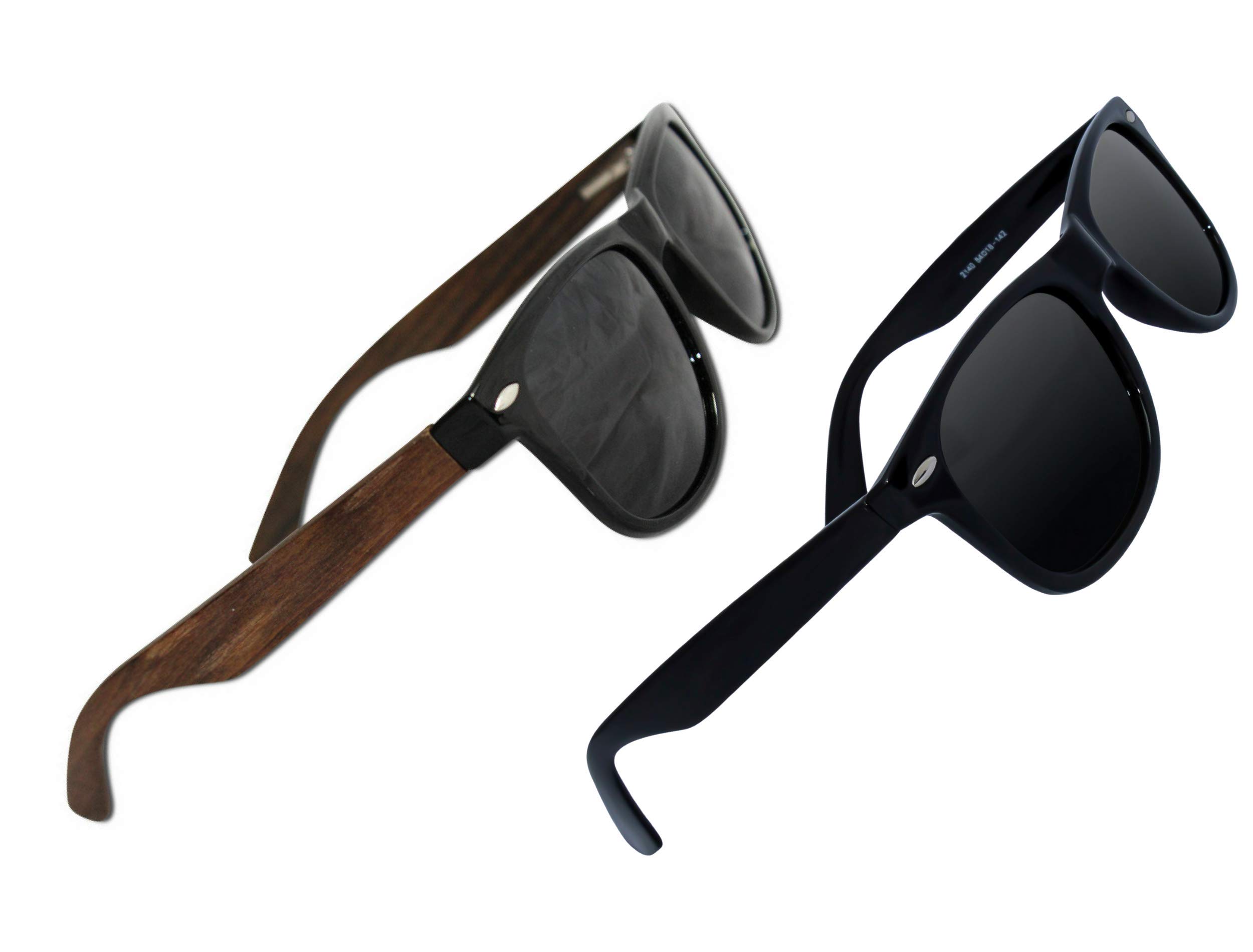 Polarized Sunglasses for Men & Women - UV 400 Protection, Glare-Free, Lightweight TR90 Frame - 2 Pack (Black/Grey & Wood Design) - Perfect for Driving, Fishing & Outdoor Activities