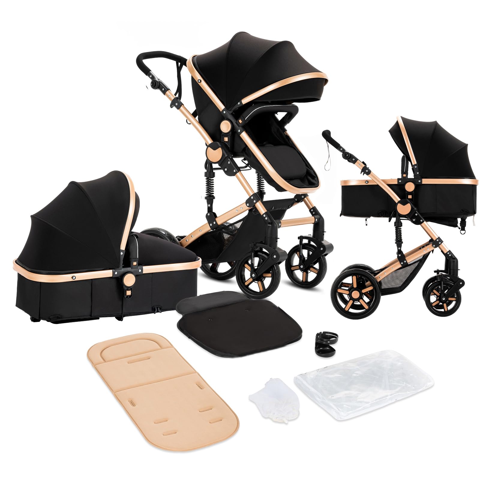 2 in 1 Baby Stroller with Bassinet | Convertible Reversible Infant Stroller for Newborns | Lightweight Travel Stroller with One-Click Folding | Toddler Standard Pram Carriage (2US588-BG) | Perfect for Shopping, Travel & Daily Walks