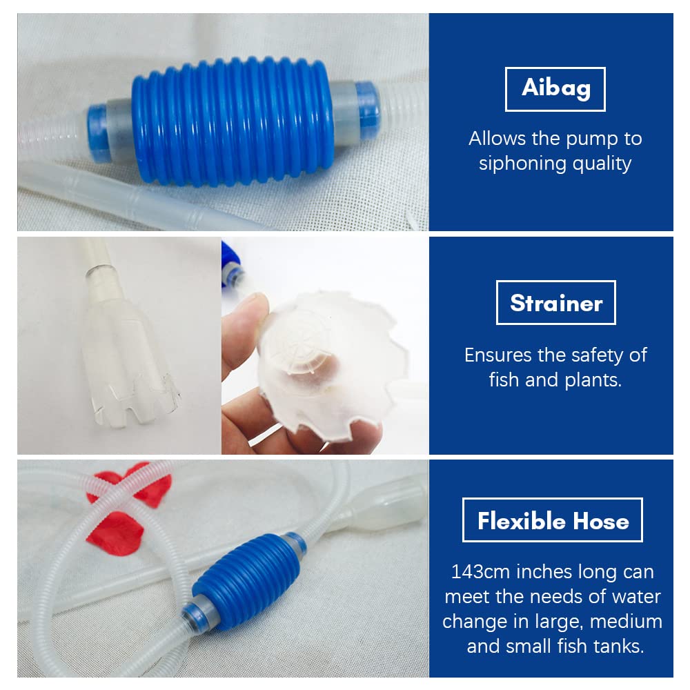 5 in 1 Aquarium Fish Tank Cleaning Tools Kit - Gravel Cleaner Siphon, Water Changer, Algae Scraper, Sponge Brush & Fishing Net for Freshwater & Saltwater Tanks - Perfect for Fish Tank Maintenance & Water Quality Control