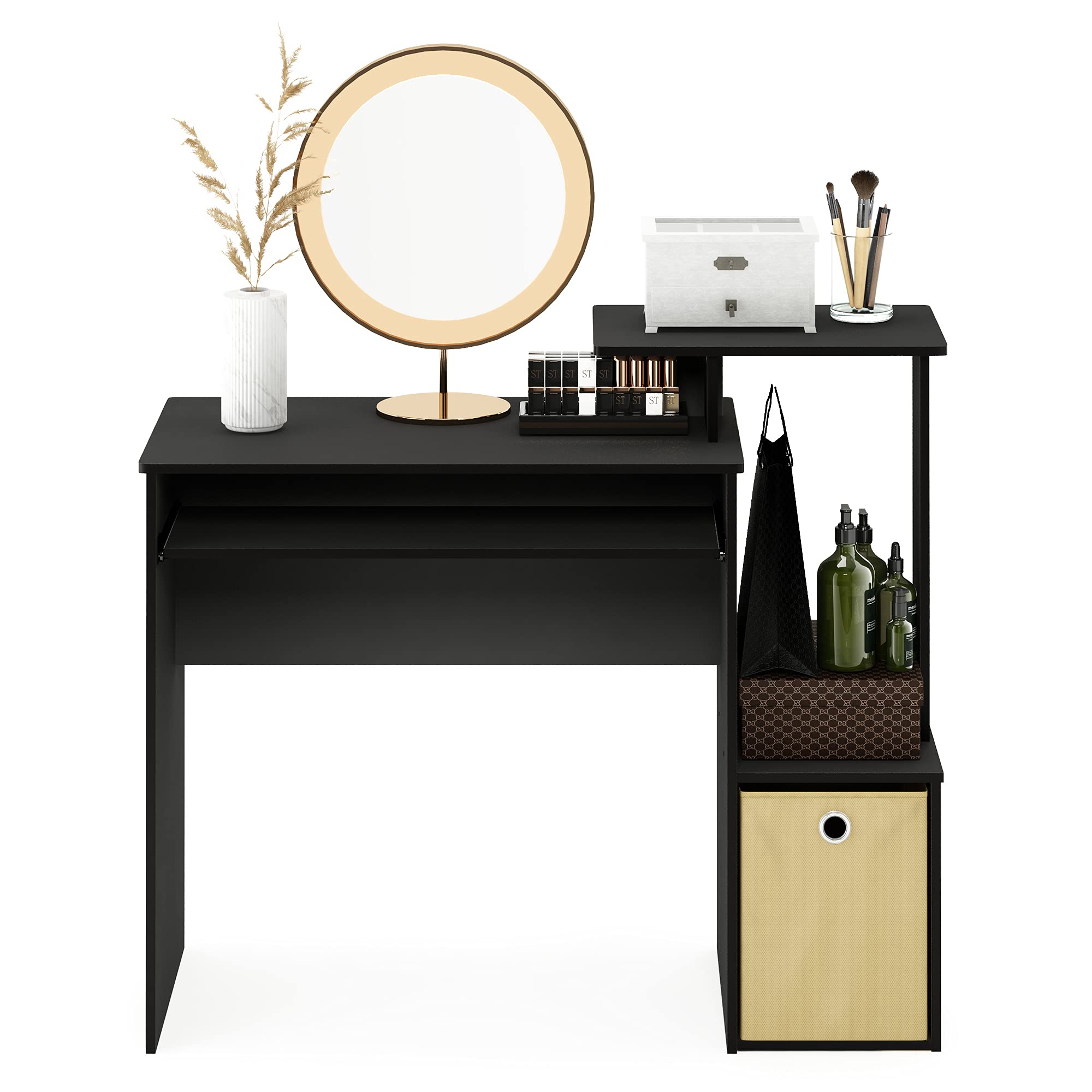 Furinno Econ Multipurpose Home Office Computer Writing Desk - Compact Workstation for Small Spaces, Study & Gaming, Black/Brown Finish - Perfect for Remote Work, Online Classes & Home Office Setup