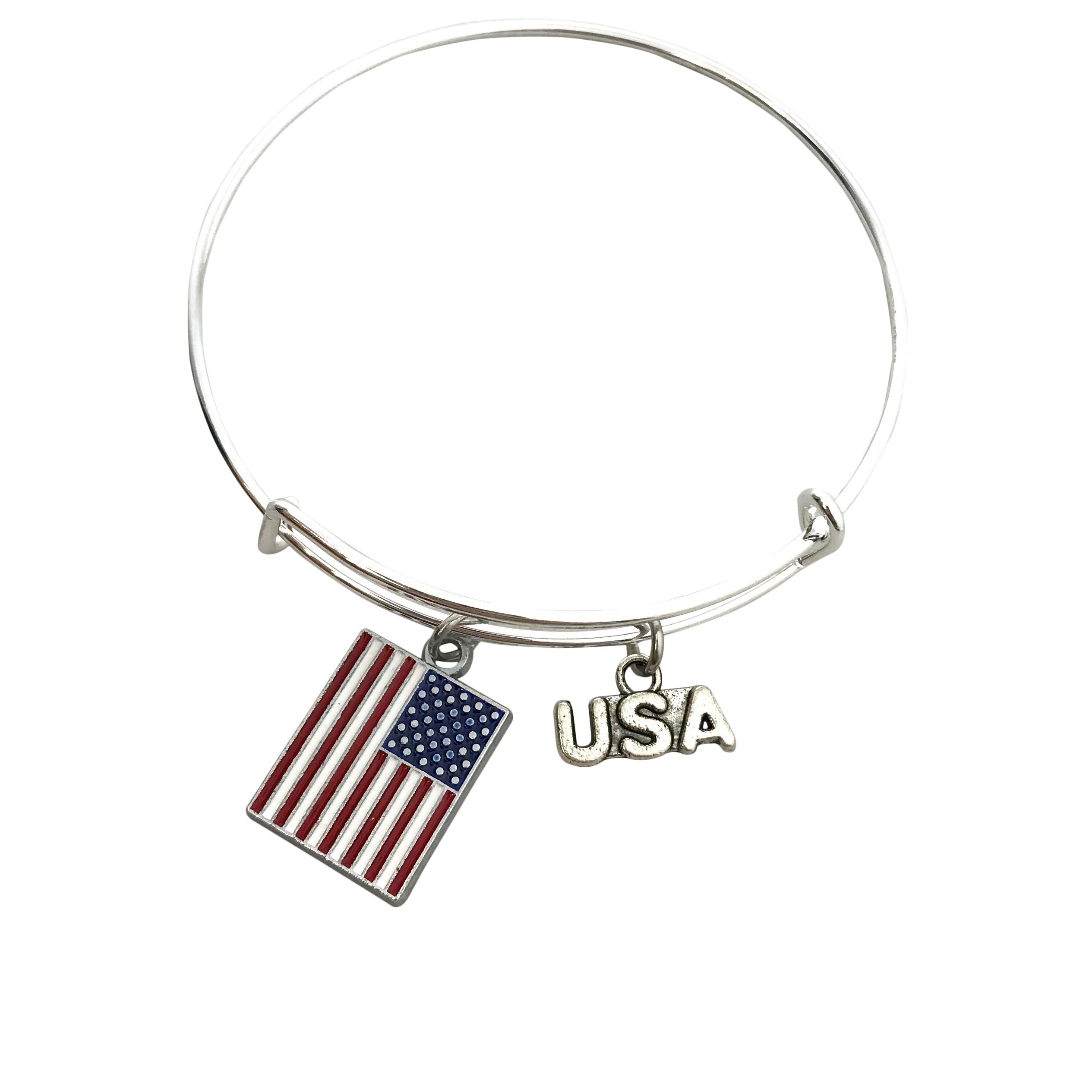 4th of July Patriotic Bracelet - Red White & Blue Charm Bangle with American Flag Design - Perfect for Independence Day Celebrations, Memorial Day & Veterans Day Gifts