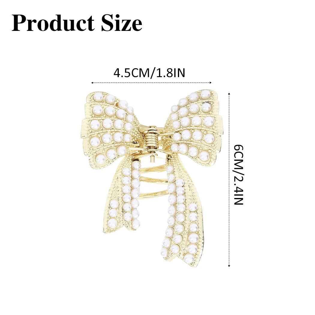 Brinie Pearl Hair Claw Clips - Gold Metal Hair Claw Clamps with Bowknot Design, Non-Slip Jaw Hair Accessories for Women & Girls (2 Pack) - Perfect for Parties, Weddings & Everyday Styling