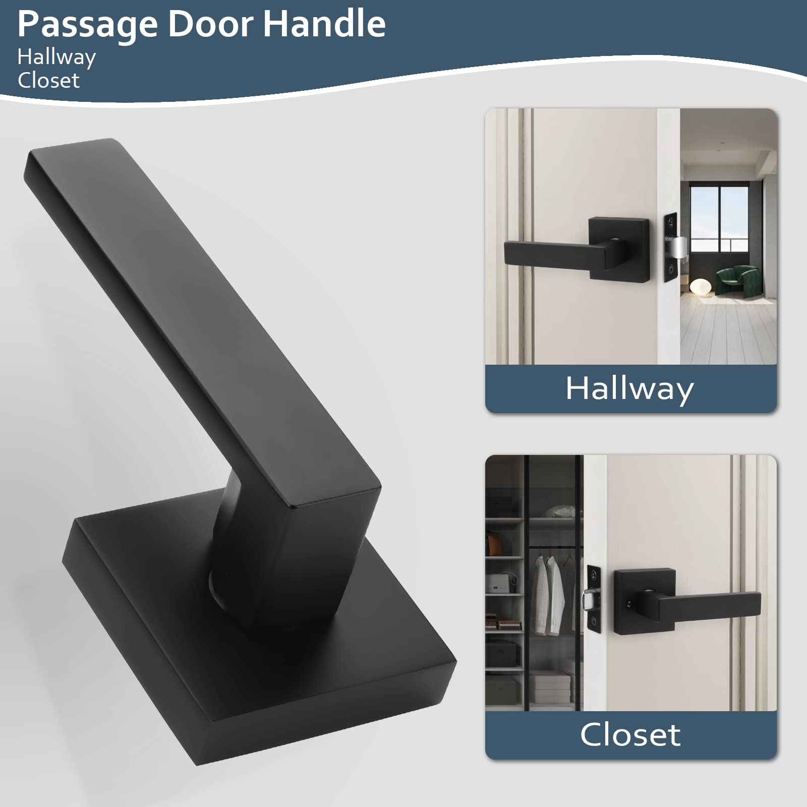 Matte Black Door Handles - Universal Keyless Leverset for Hallway Closets & Interior Doors (1PC) - Perfect for Home & Office Use