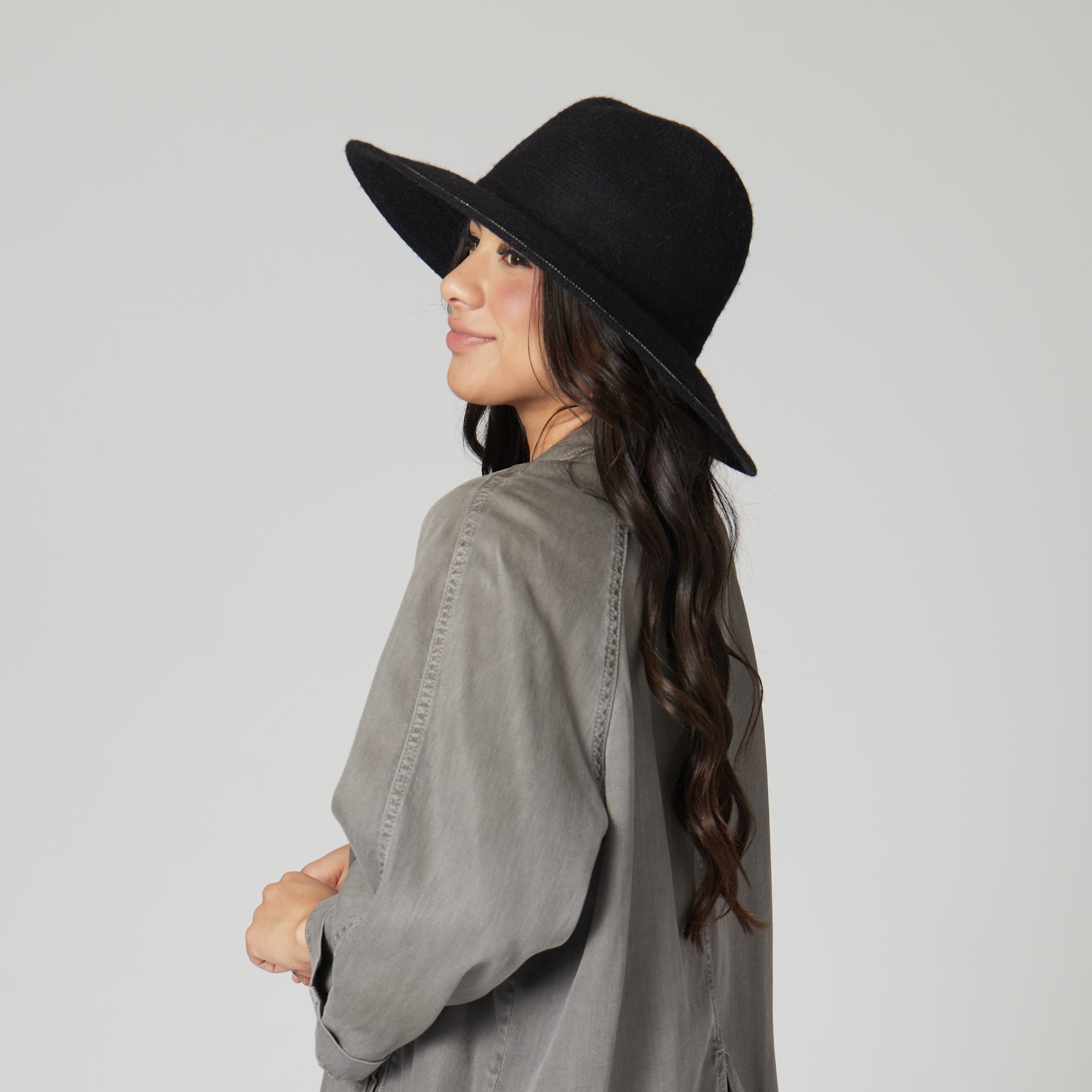 Among Stars Machine Knit Fedora Hat with Rhinestone Brim Edge - Stylish Women's Winter Fashion Accessory for Parties & Outdoor Events
