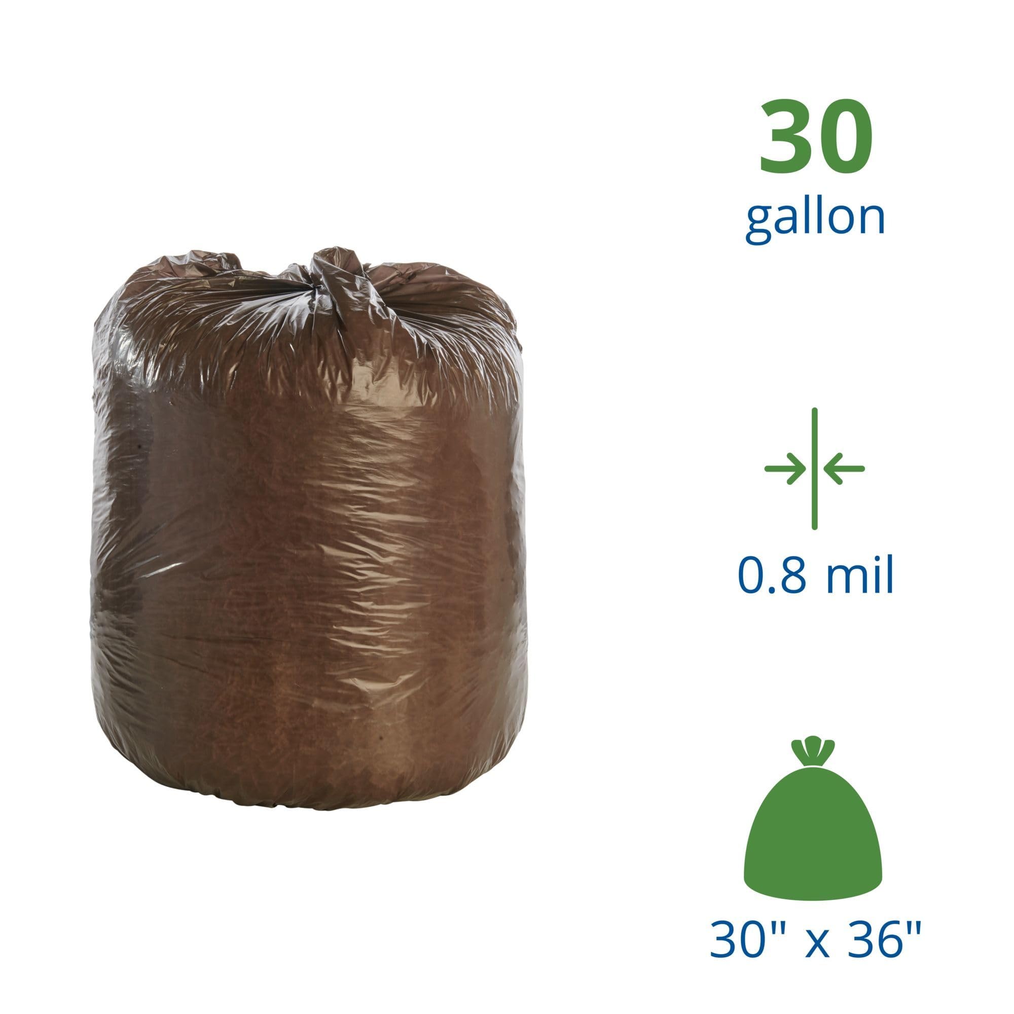 Envision G3036B80 30 Gallon Heavy Duty Trash Bags - 60 Count Eco-Friendly Brown Garbage Can Liners (0.8 mil) for Kitchen, Office & Outdoor Waste Disposal
