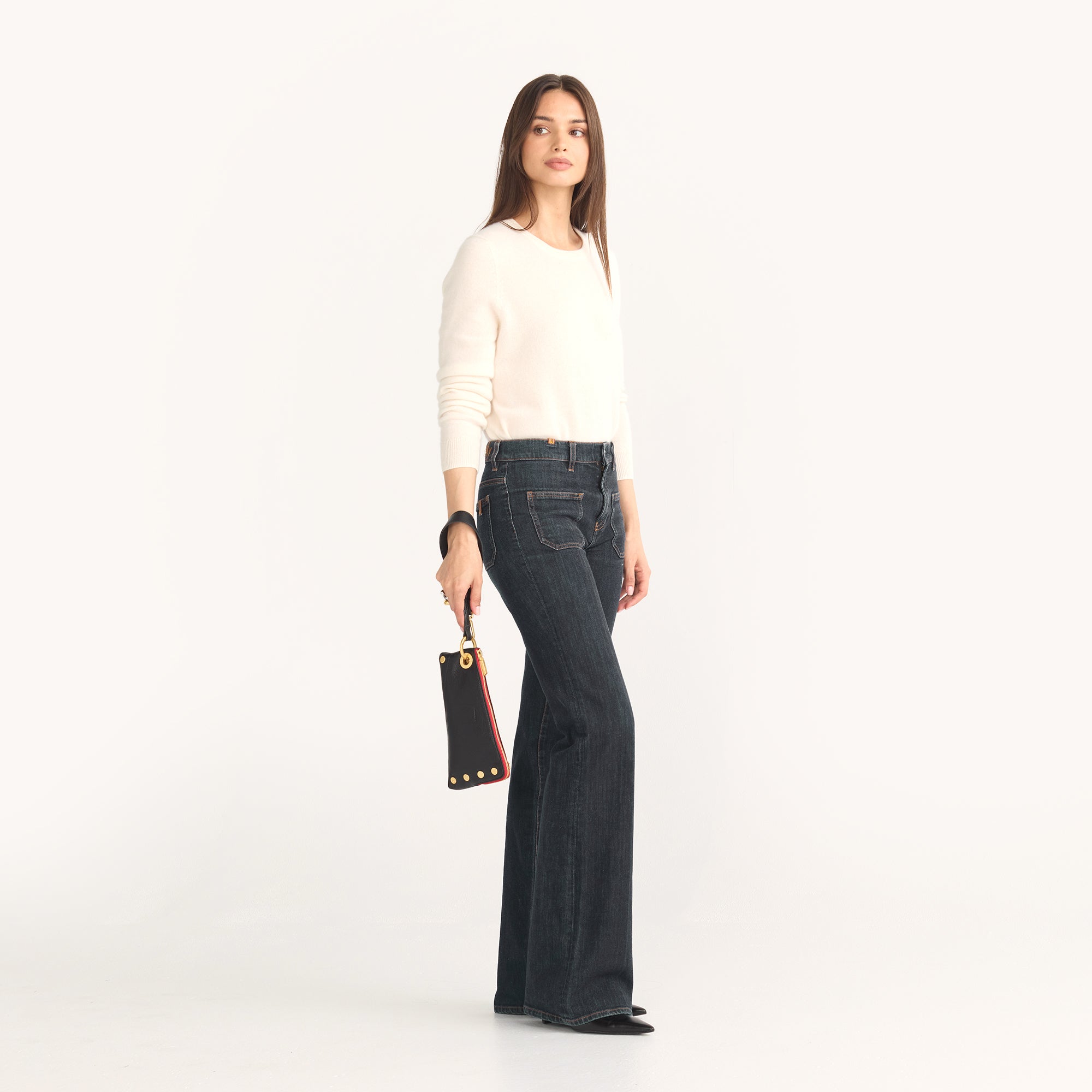 Nash Pochette Handbag - Black with Brushed Gold Red Zip Closure | Stylish Crossbody Bag for Women, Perfect for Parties, Dates & Everyday Use