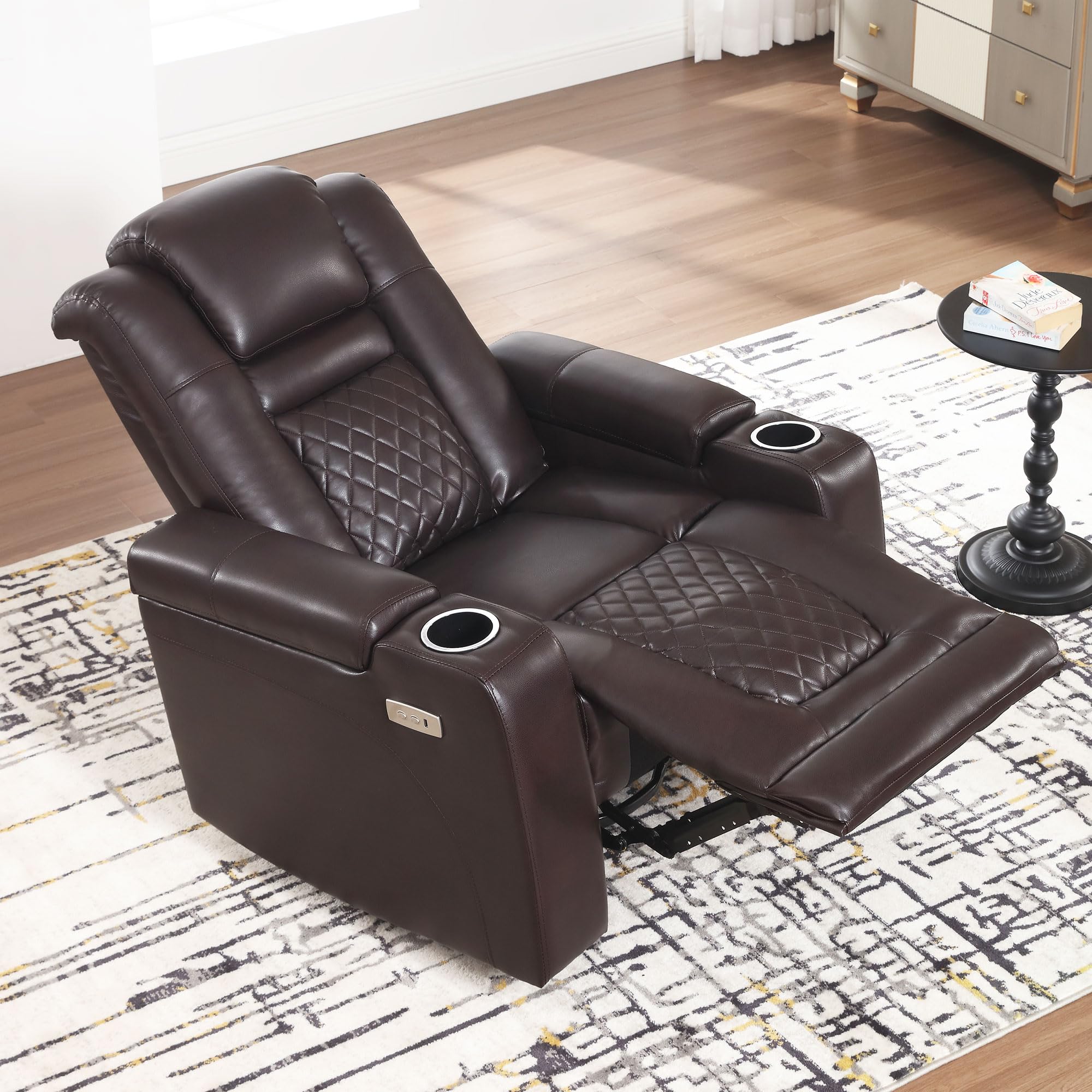 Electric Power Recliner Chair with USB Ports & Cup Holders - PU Leather Massage Sofa with Hidden Storage | Home Theater Seating, Living Room Furniture for Relaxation & Entertainment