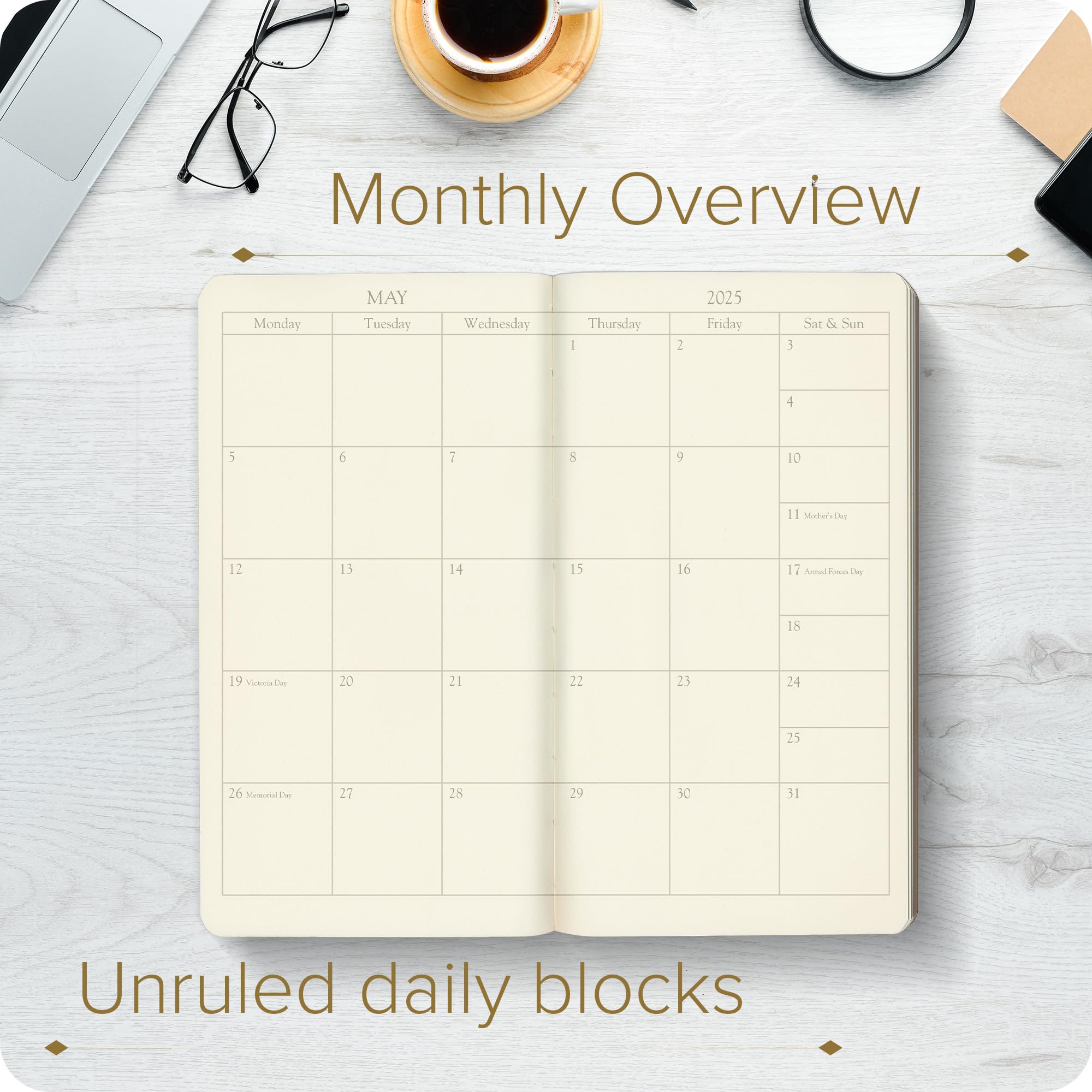 2025 Gallery Leather Pocket Weekly & Monthly Planner - Elegant Bound Calendar Notebook with Gold-Gilded Edges, 6 x 3.25 Inches, Acadia Black | Perfect for Business Professionals, Students & Daily Organizing