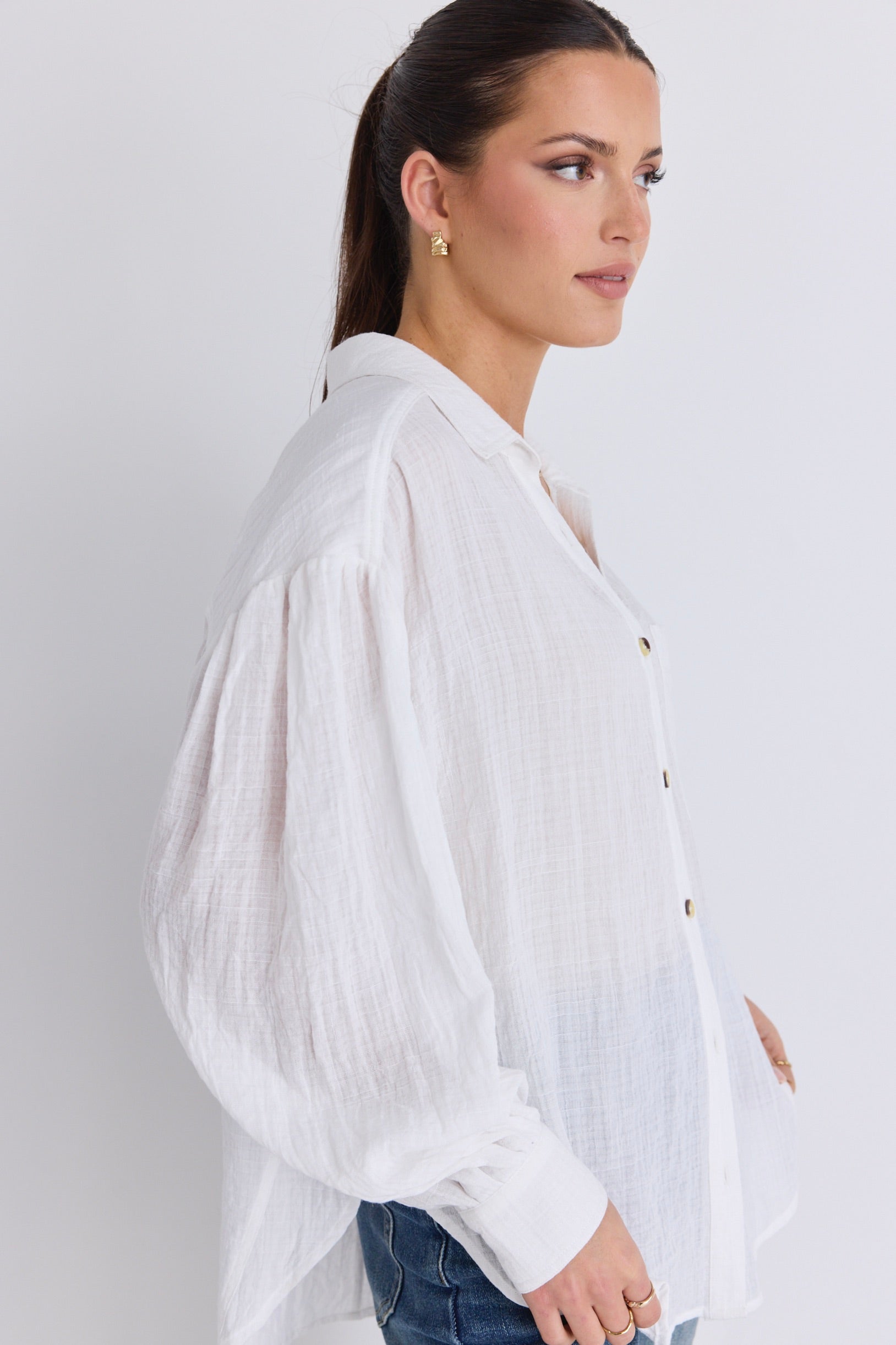 Breezy White Muslin Drop Shoulder Shirt for Women - Soft Loose Fit Boho Blouse - Perfect for Summer Outfits, Beach Vacations & Casual Wear