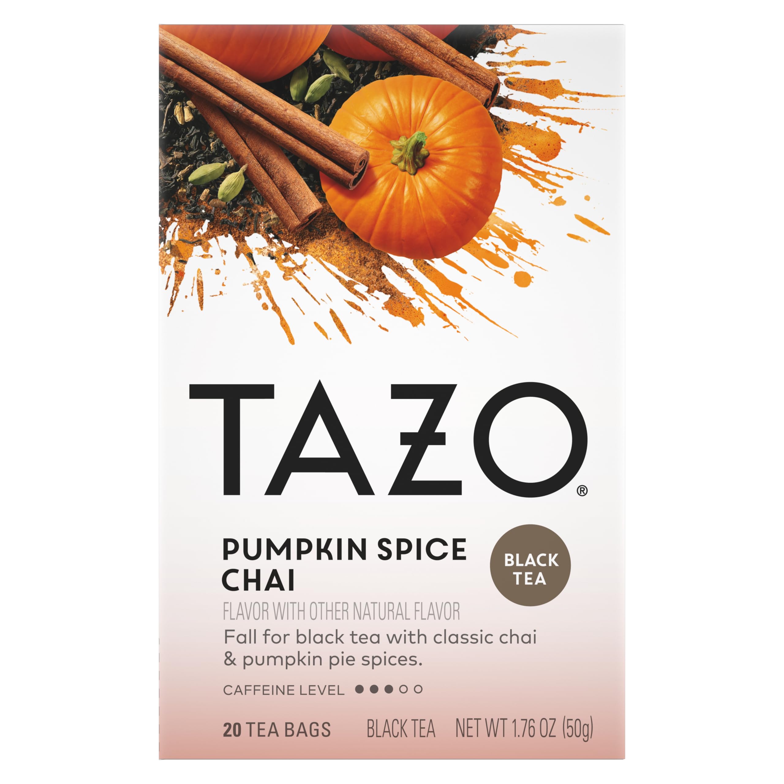 TAZO Pumpkin Spice Chai Black Tea Bags - 20 Count, Moderately Caffeinated Fall Tea Blend | Perfect for Autumn Mornings, Cozy Evenings & Holiday Gatherings