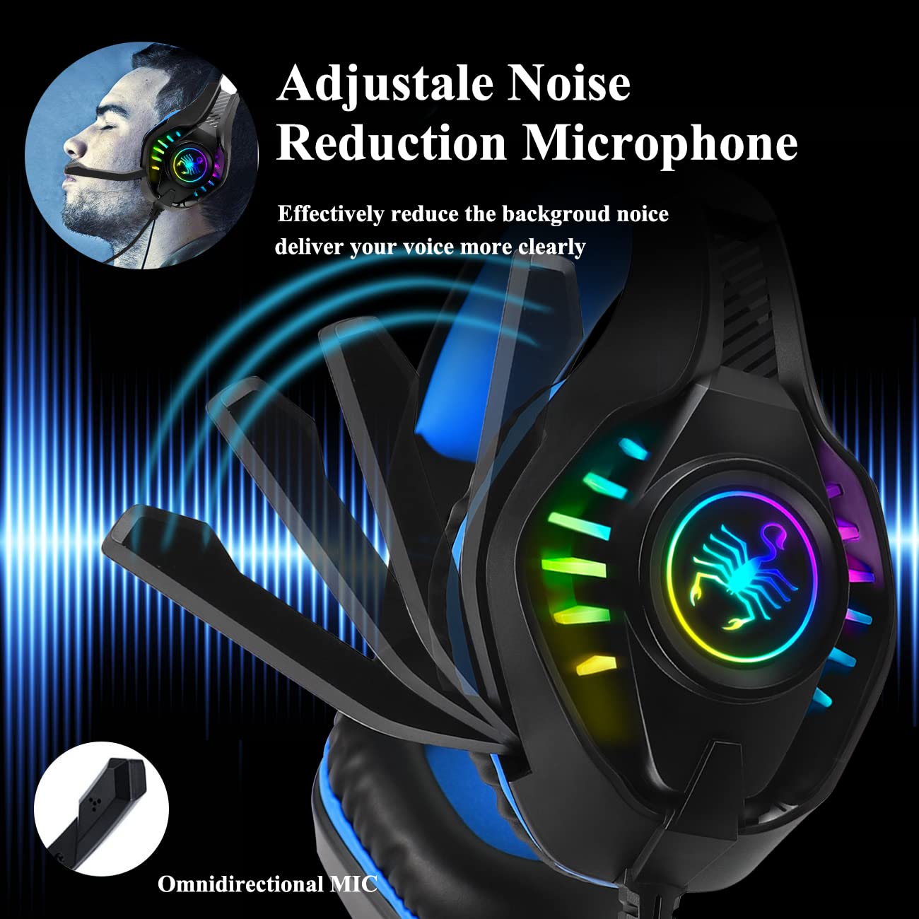 SVYHUOK Professional Gaming Headset with Mic - 7.1 Surround Sound Over-Ear Headphones for PC, PS4, Xbox One, Switch - LED Lights, Bass Boost, Memory Foam Earmuffs - Perfect for Online Gaming, Streaming & Teen Gifts