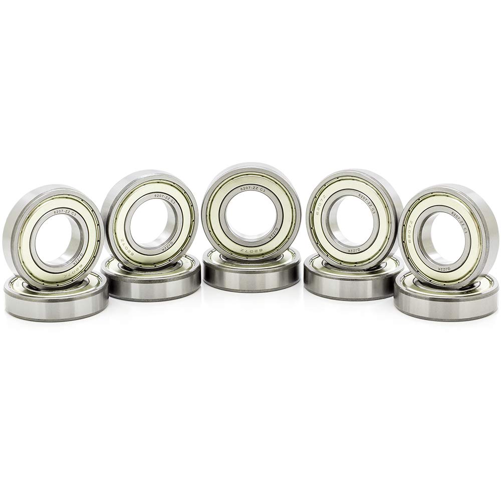 10-Pack 6207-ZZ Deep Groove Radial Ball Bearings 35x72x17mm (IDxODxWidth) Double Metal Shield C3 Clearance - Perfect for Electric Motors, Industrial Machinery & Automotive Applications