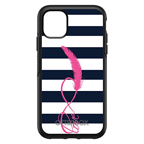 Navy White Stripes Pink Love On Black Case