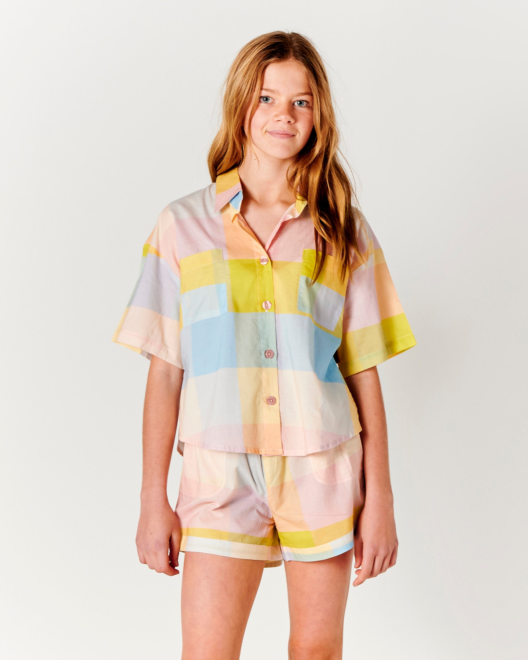 Corfu Tartan Teen Organic Cotton Short Sleeve Pajama Set - Soft & Breathable Sleepwear for Boys & Girls - Perfect for Sleepovers, Lounging & Travel